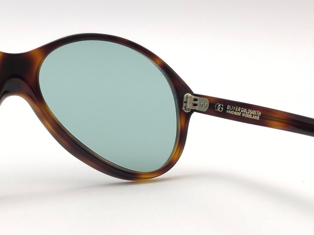 Women's Vintage Oliver Goldsmith Tortoise Oversized Flat Lens Made in England Sunglasses For Sale