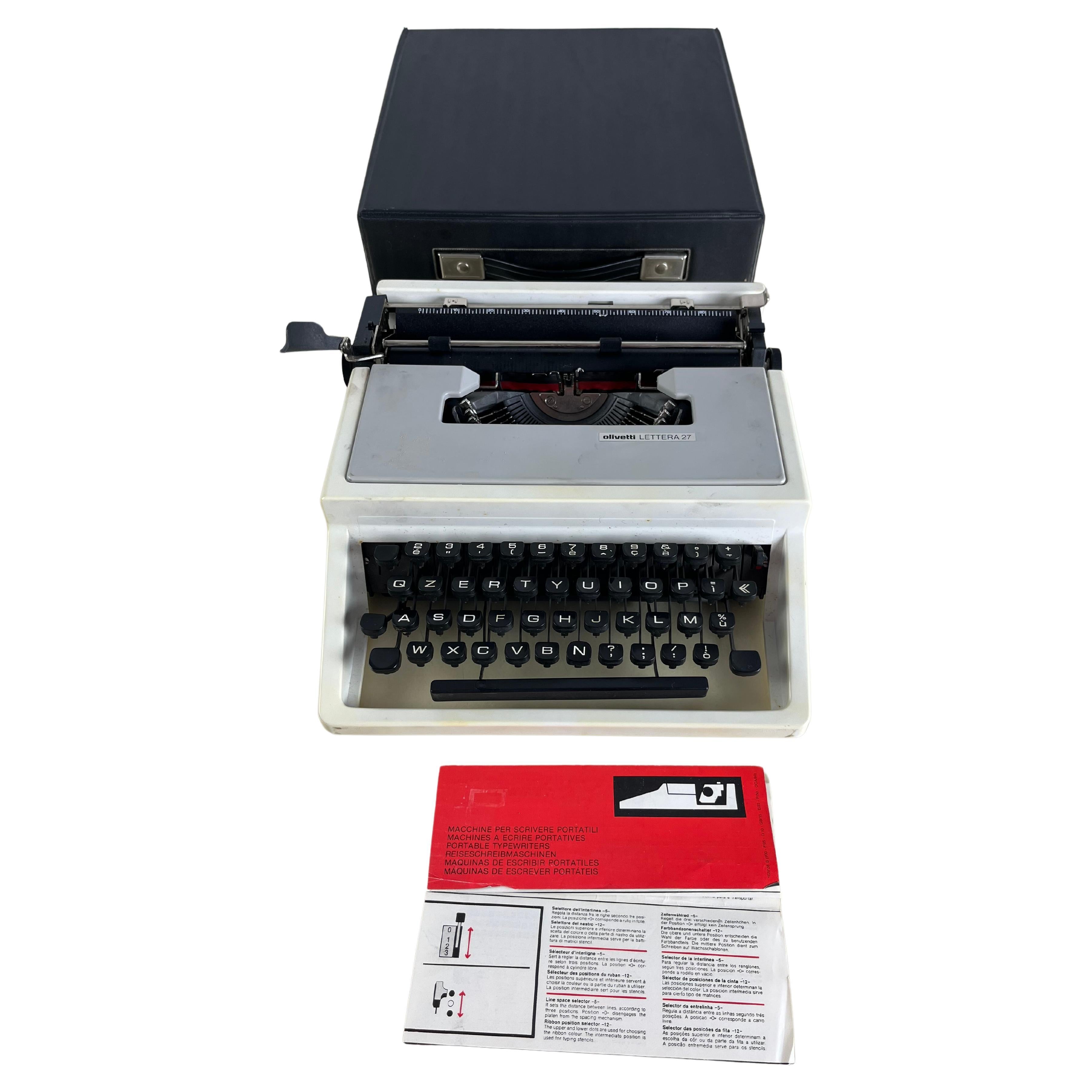 Vintage Olivetti Portable Typewriter Model Lettera 27 For Sale