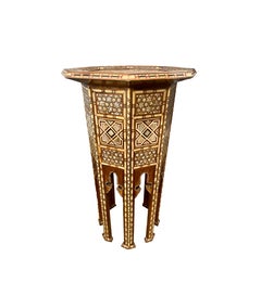 Vintage Olivewood, Mother of Pearl, and Bone Moroccan Tea Table