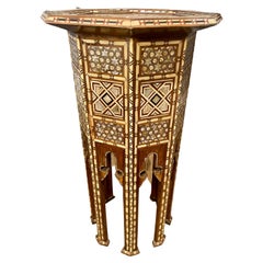 Antique Olivewood, Mother of Pearl, and Bone Moroccan Tea Table 