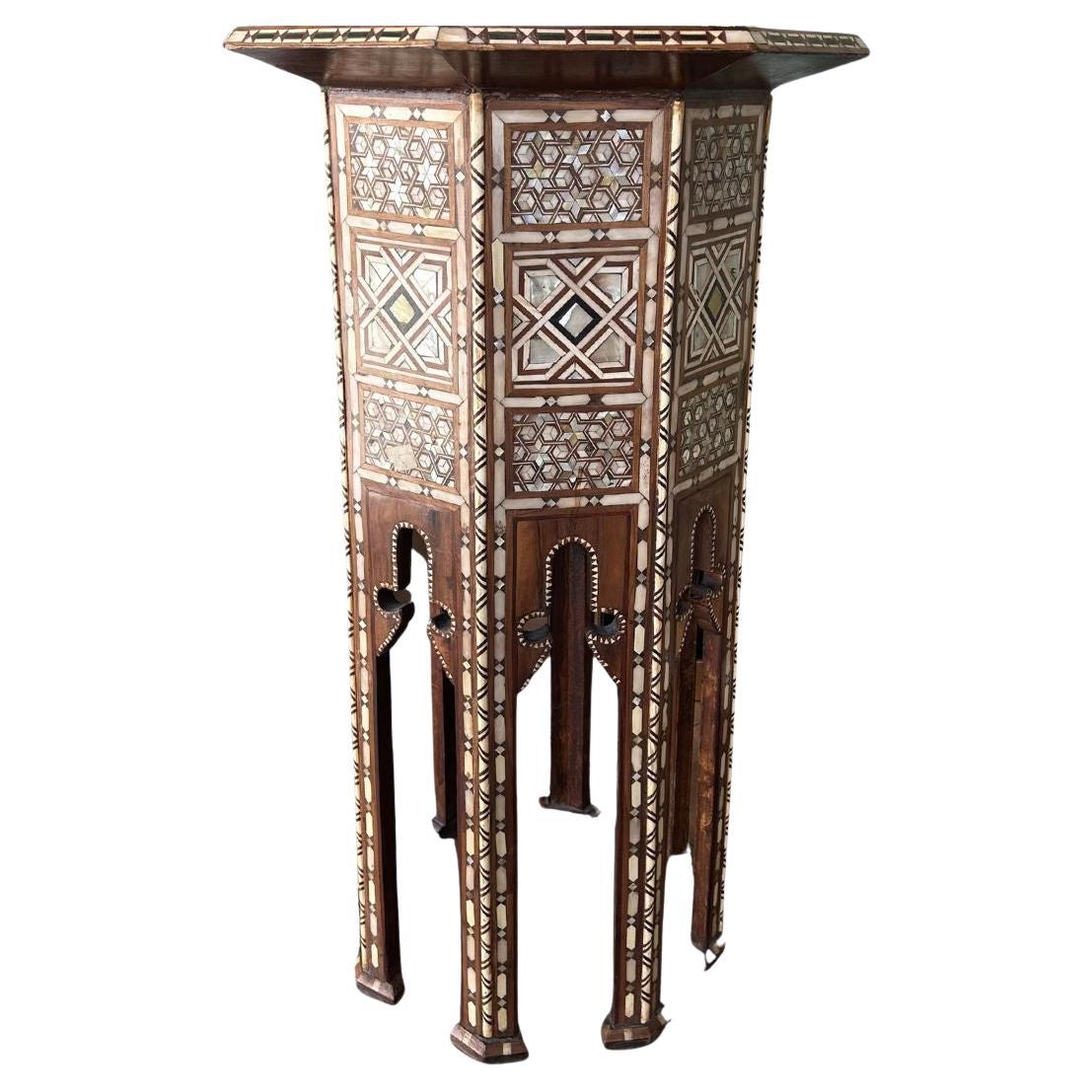 Vintage 1930's Olivewood, Mother of Pearl & Bone Moroccan Tea Table