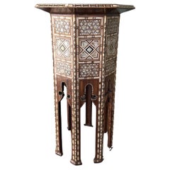 Vintage 1930's Olivewood, Mother of Pearl & Bone Moroccan Tea Table