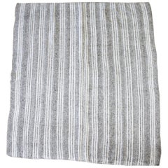 Vintage Ollie Flachgewebe Türkischer Teppich Braun Grau und Weiß gestreift