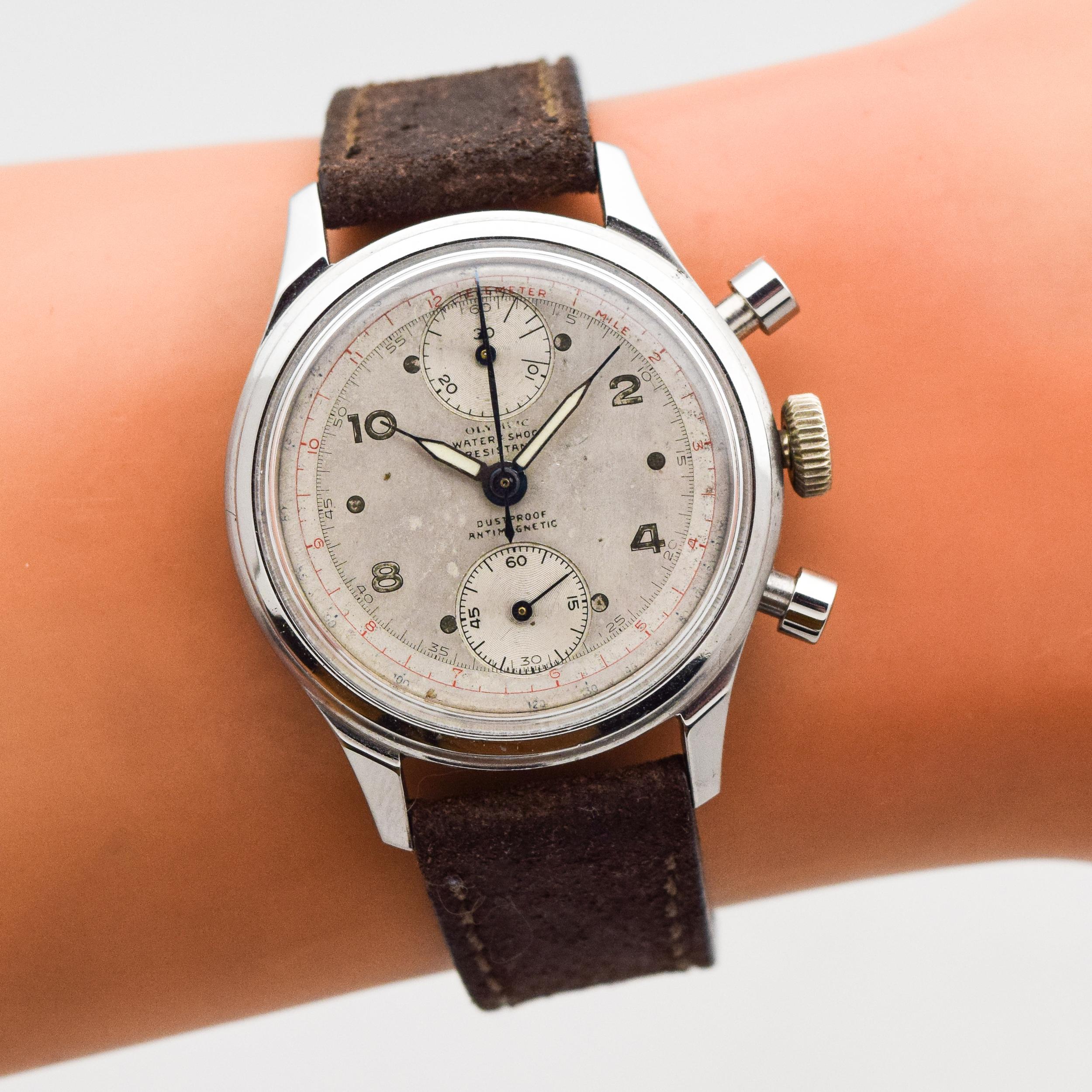 Vintage Olympic Chronograph Stainless Steel Watch, 1950s For Sale 1