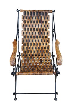 Sillón Vintage Omaní de Hierro Forjado y Teca con Asiento de Silla de Montar