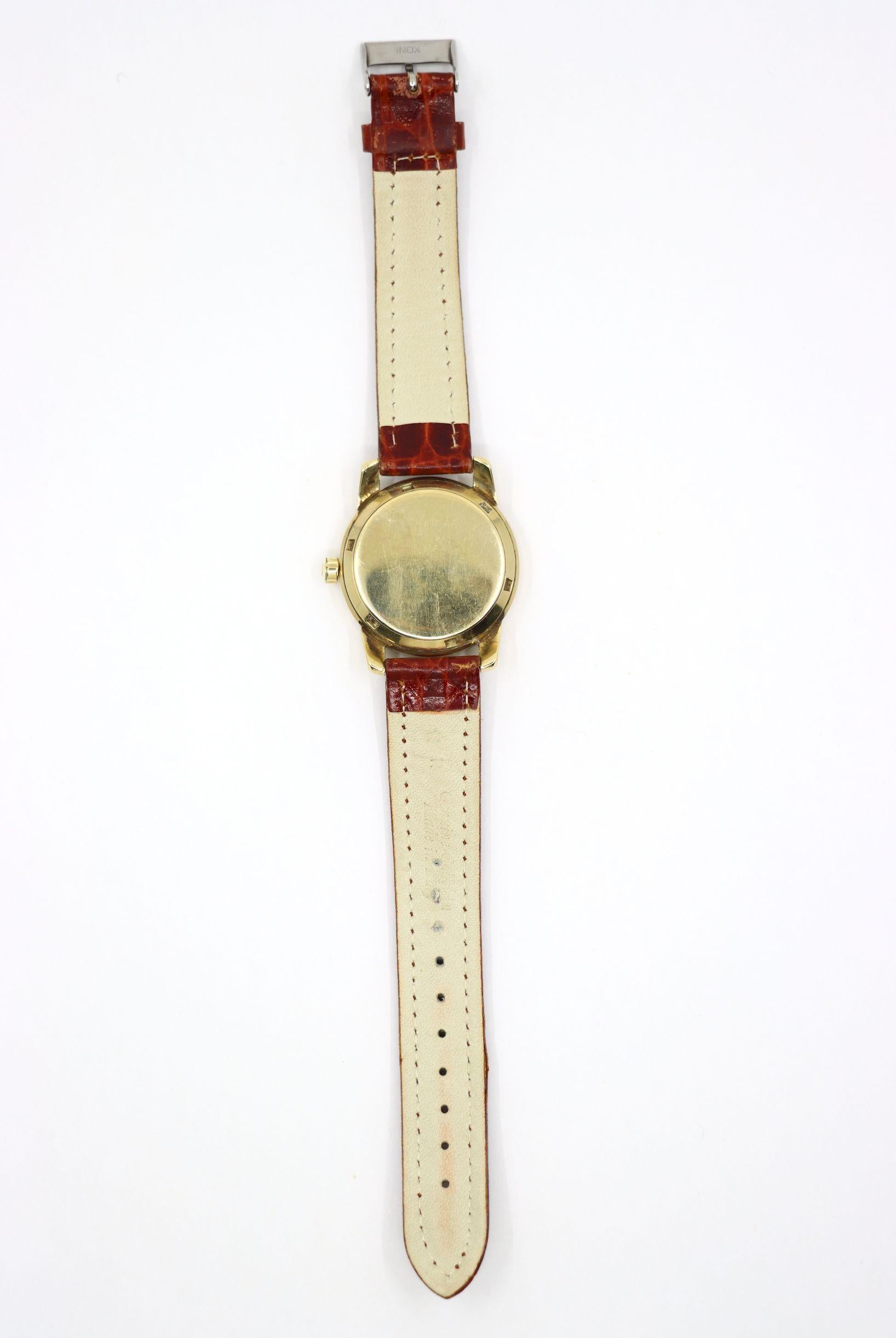 Montre Vintage Omega 14K Gold Automatic Seamaster Brown Leather en vente 6
