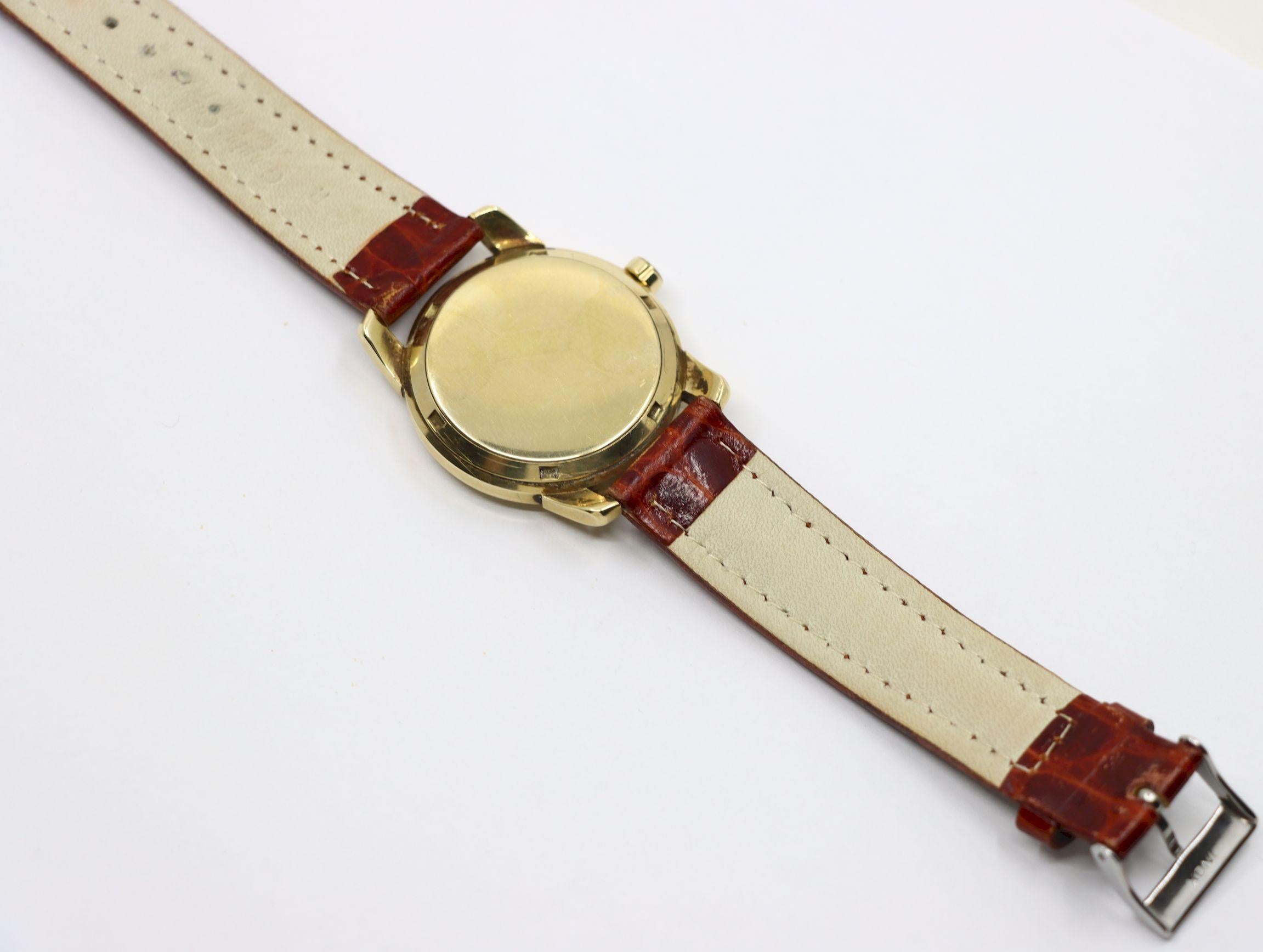Montre Vintage Omega 14K Gold Automatic Seamaster Brown Leather en vente 7