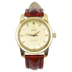 Vintage Omega 14K Gold Automatic Seamaster Brown Leather Watch