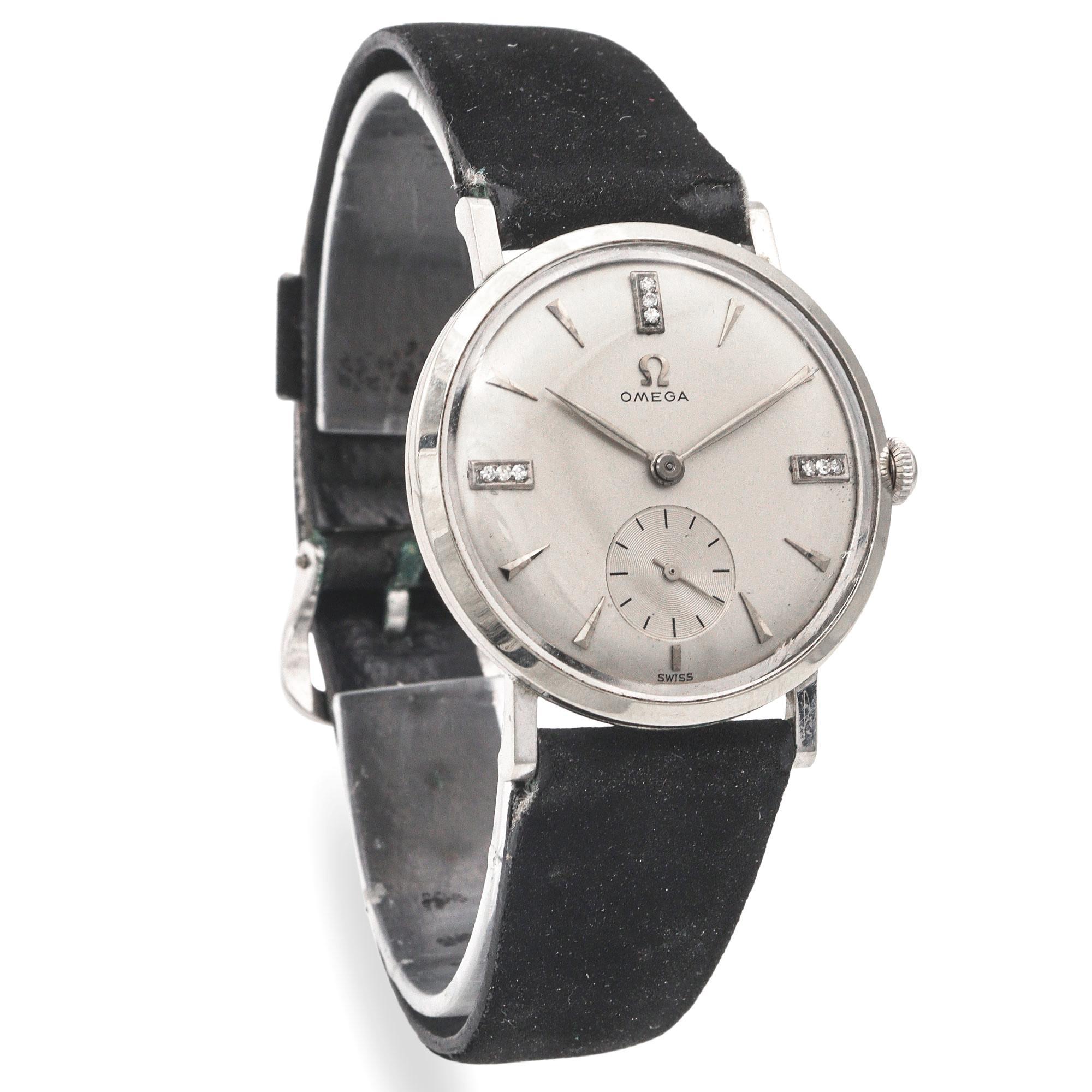 Round Cut Vintage Omega 14k Gold Filled and Diamond Dial Hand Wind Men's Watch For Sale