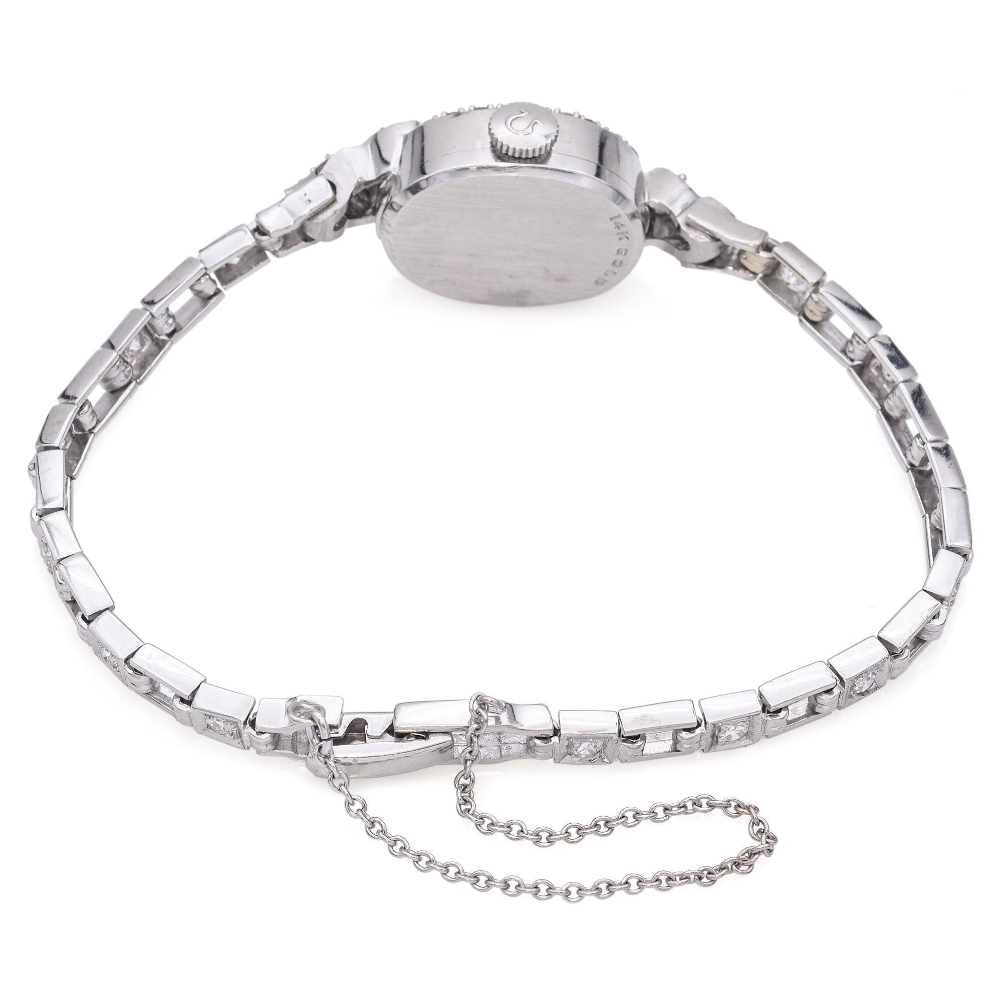 Vintage Omega 14k White Gold Diamond Women's Watch 2