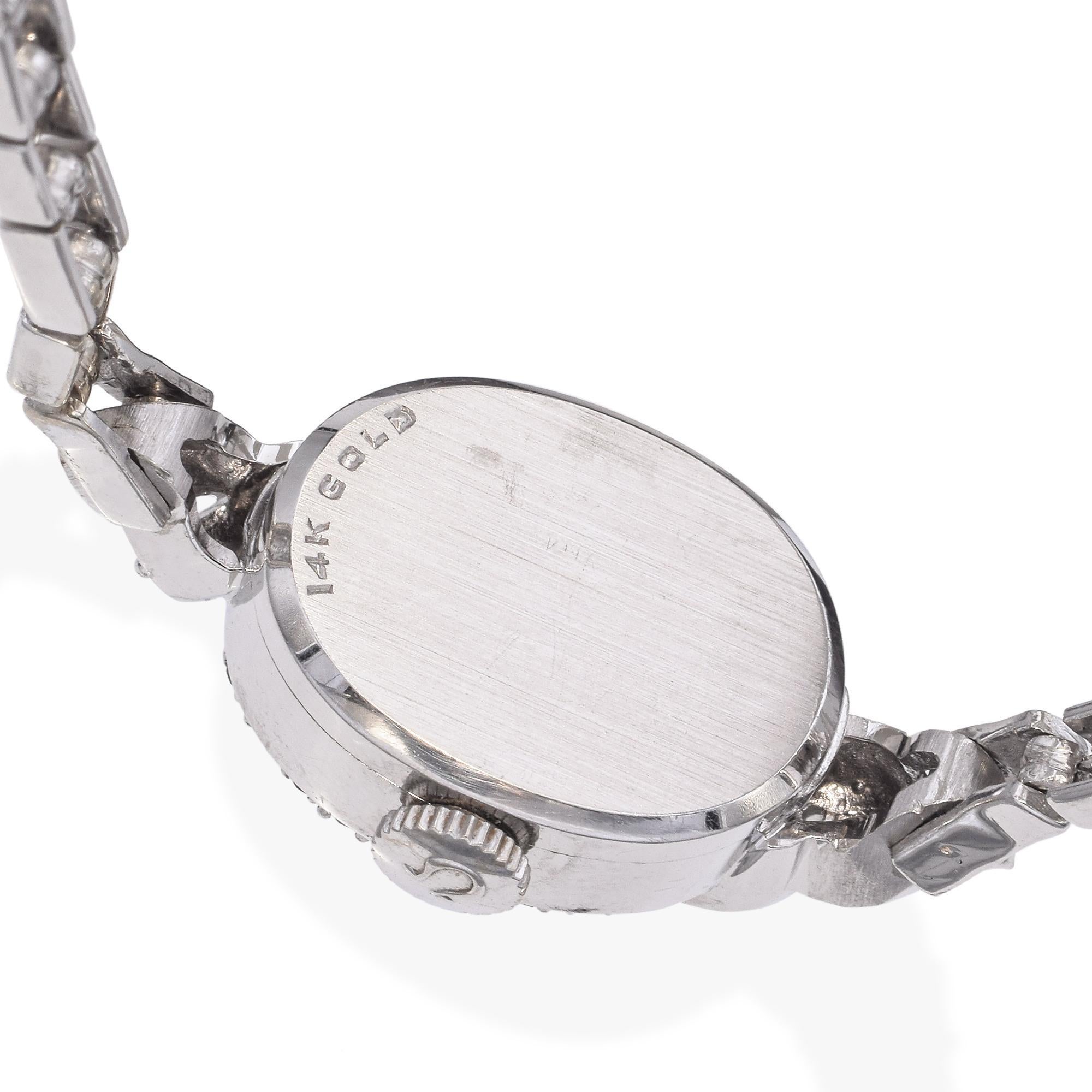 Vintage Omega 14k White Gold Diamond Women's Watch 3