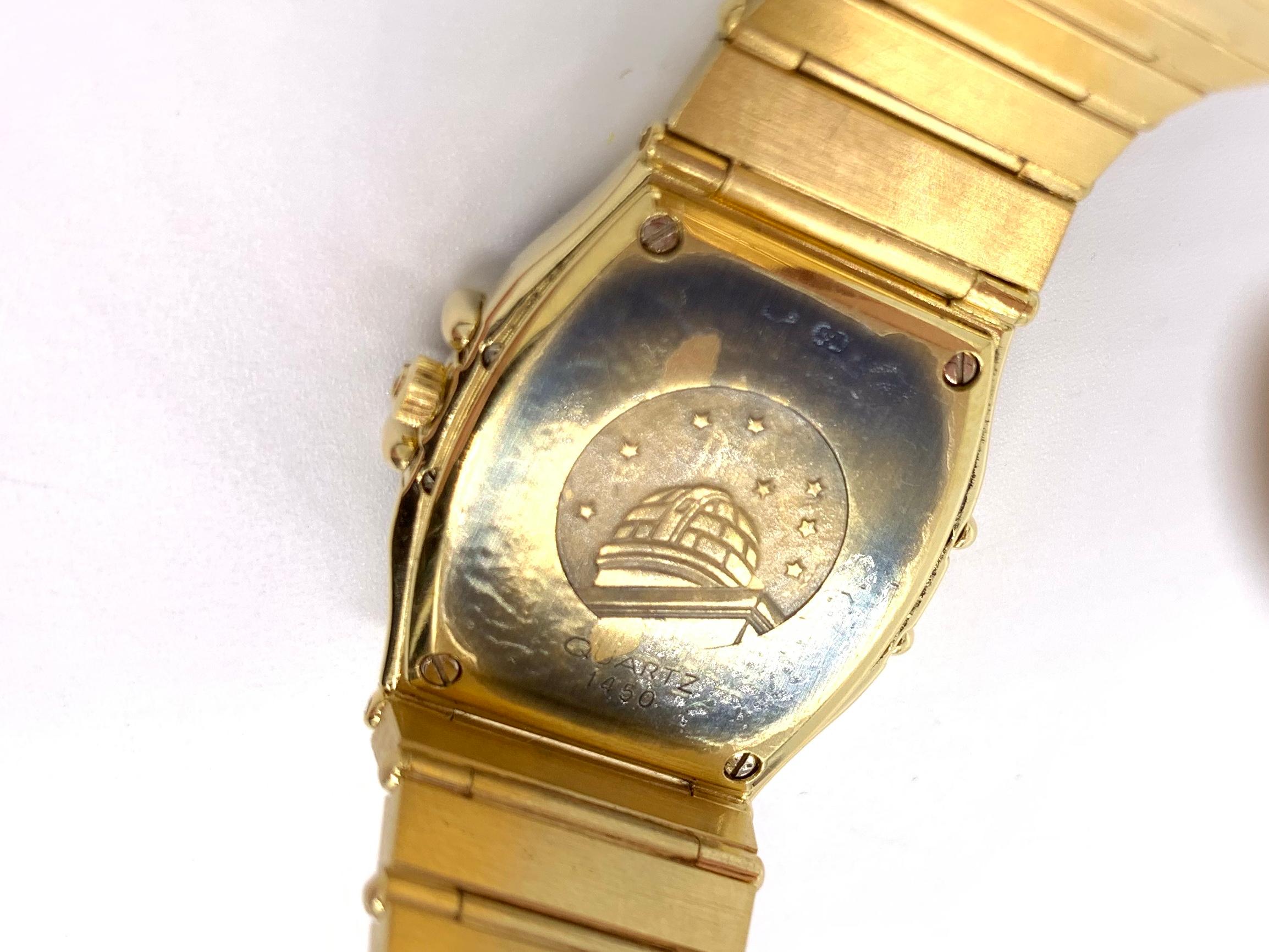 Vintage Omega 18 Karat Gold Constellation Manhattan Bracelet Quartz Watch For Sale 2
