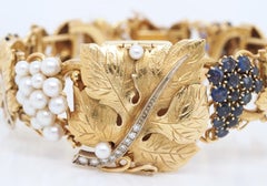 Vintage OMEGA 18K Gold Pearl Sapphire & Diamonds Grape Watch Bracelet Very RARE