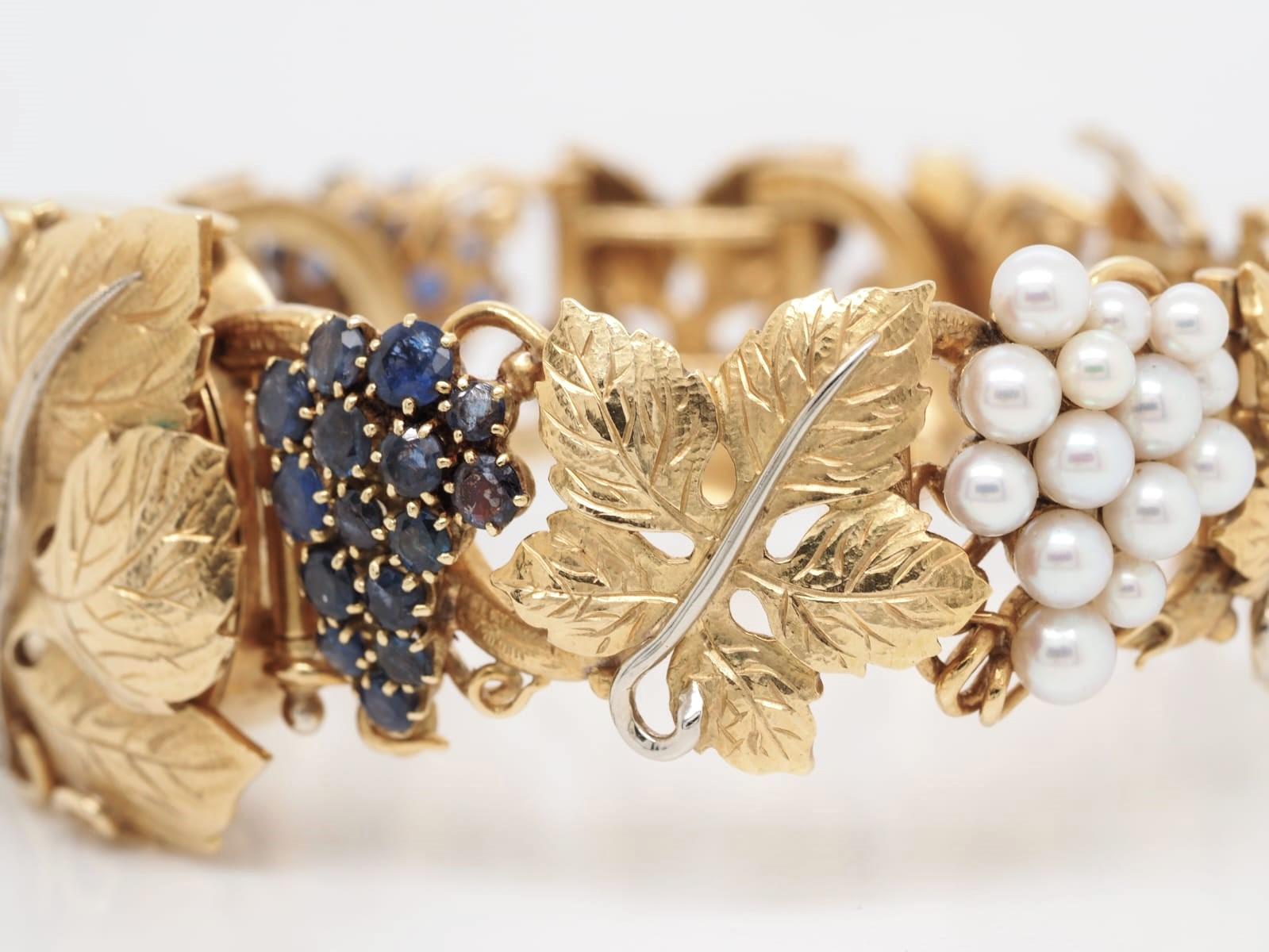 Taille grossière OMEGA Bracelet de montre vintage très rare en or 18 carats, perles, saphirs et diamants en vente