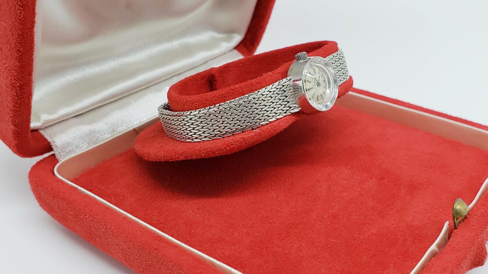 Women's Vintage Omega 18k Solid White Gold Ladies Mesh Band Watch 76309 - 23.4g For Sale