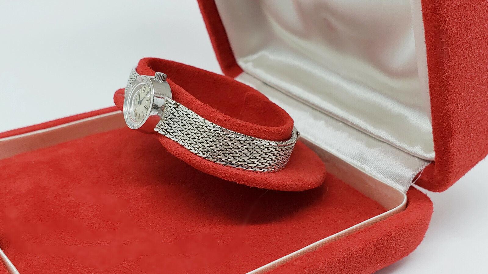 Vintage Omega 18k Solid White Gold Ladies Mesh Band Watch 76309 - 23.4g For Sale 2