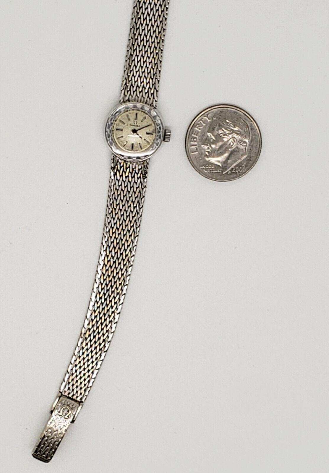 Vintage Omega 18k Solid White Gold Ladies Mesh Band Watch 76309 - 23.4g For Sale 5