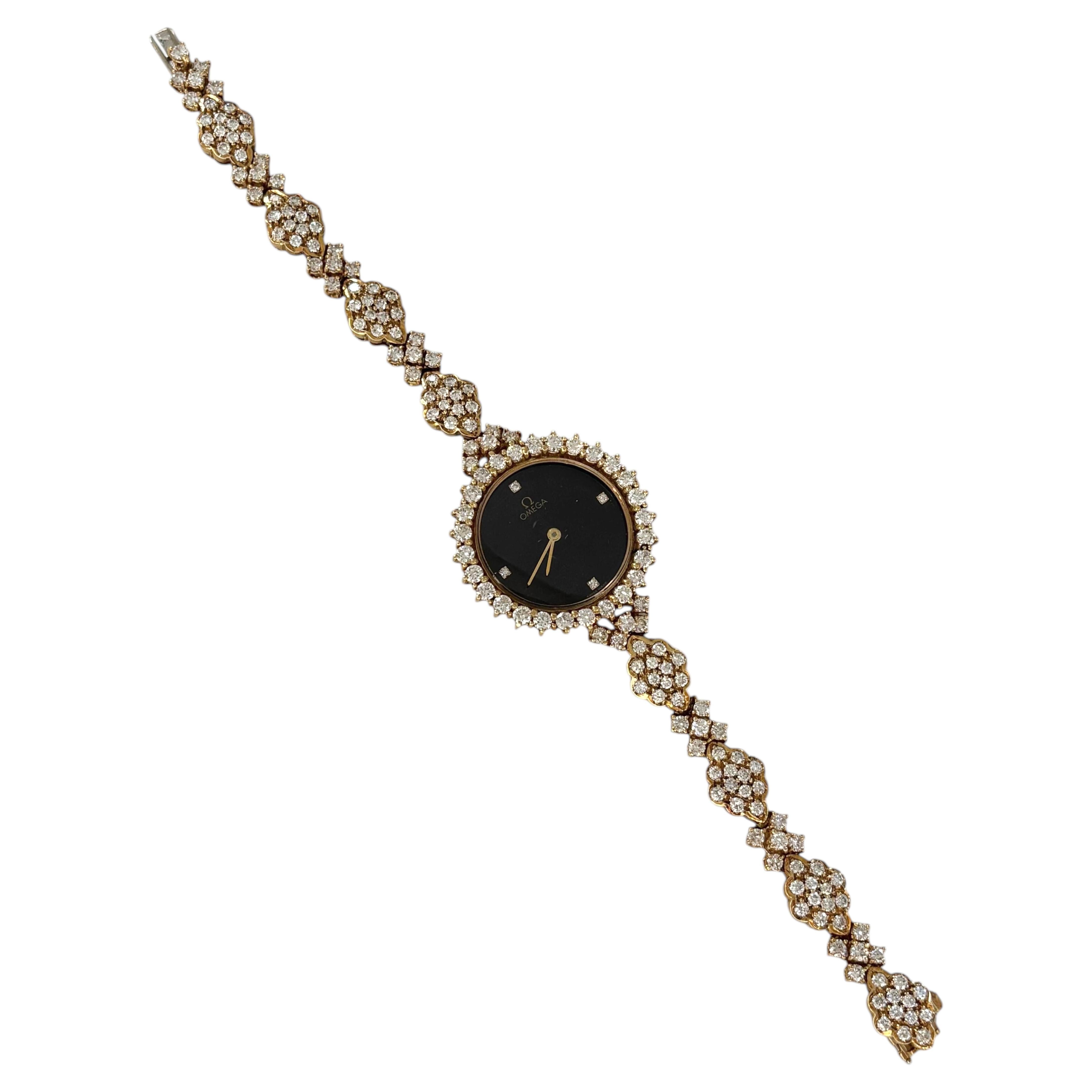 Vintage Omega Montre cocktail en or jaune 18K avec diamants
