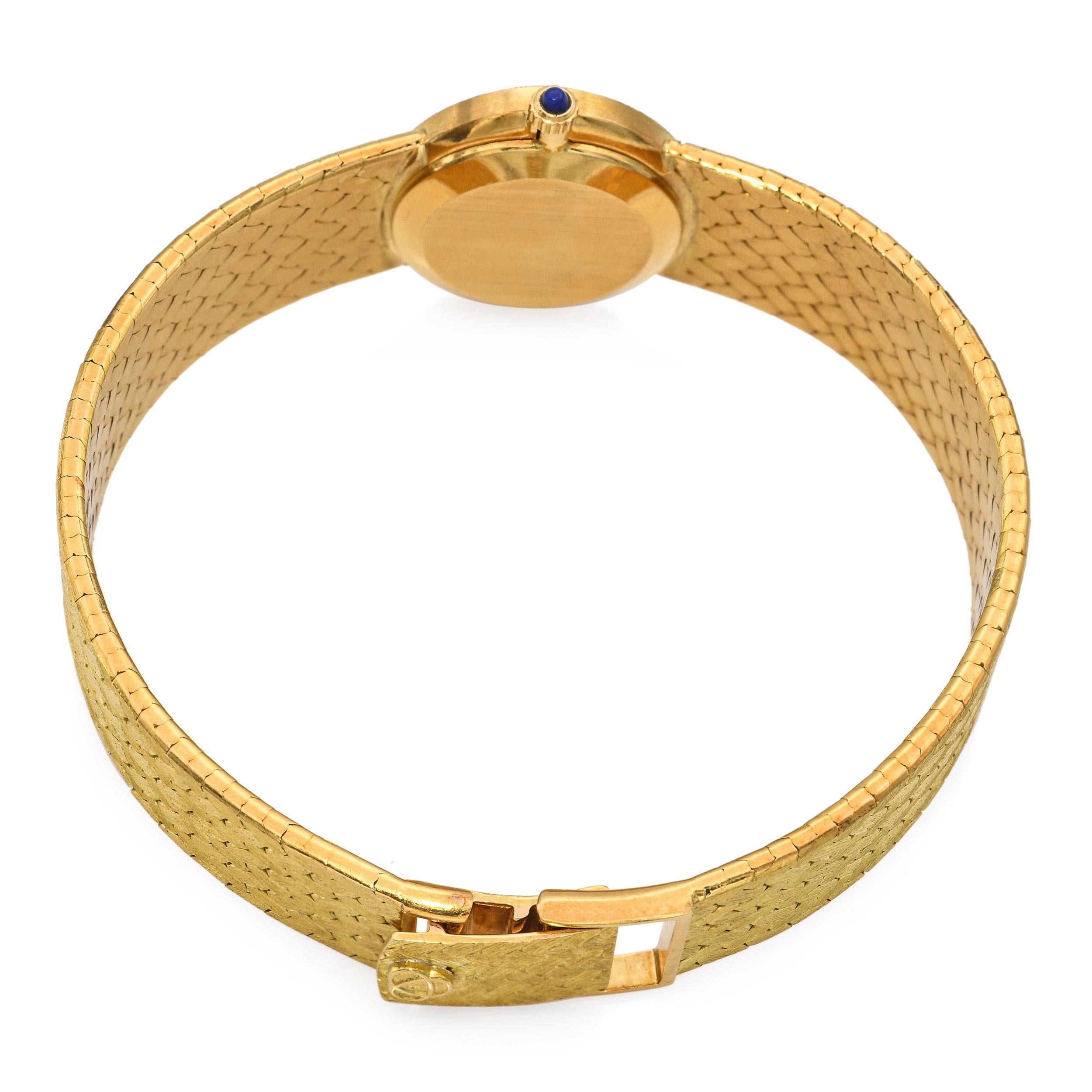 Taille ronde Vintage Omega 18k Yellow Gold Lapis Lazuli Dial Hand Wind Women's Watch en vente