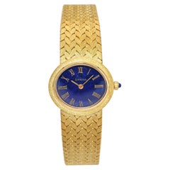 Reloj vintage Omega de oro amarillo de 18 quilates con esfera de lapislázuli de cuerda manual para mujer