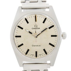 Vintage Omega Stainless Steel Gray Dial Manual Winding Mens Watch 135.041