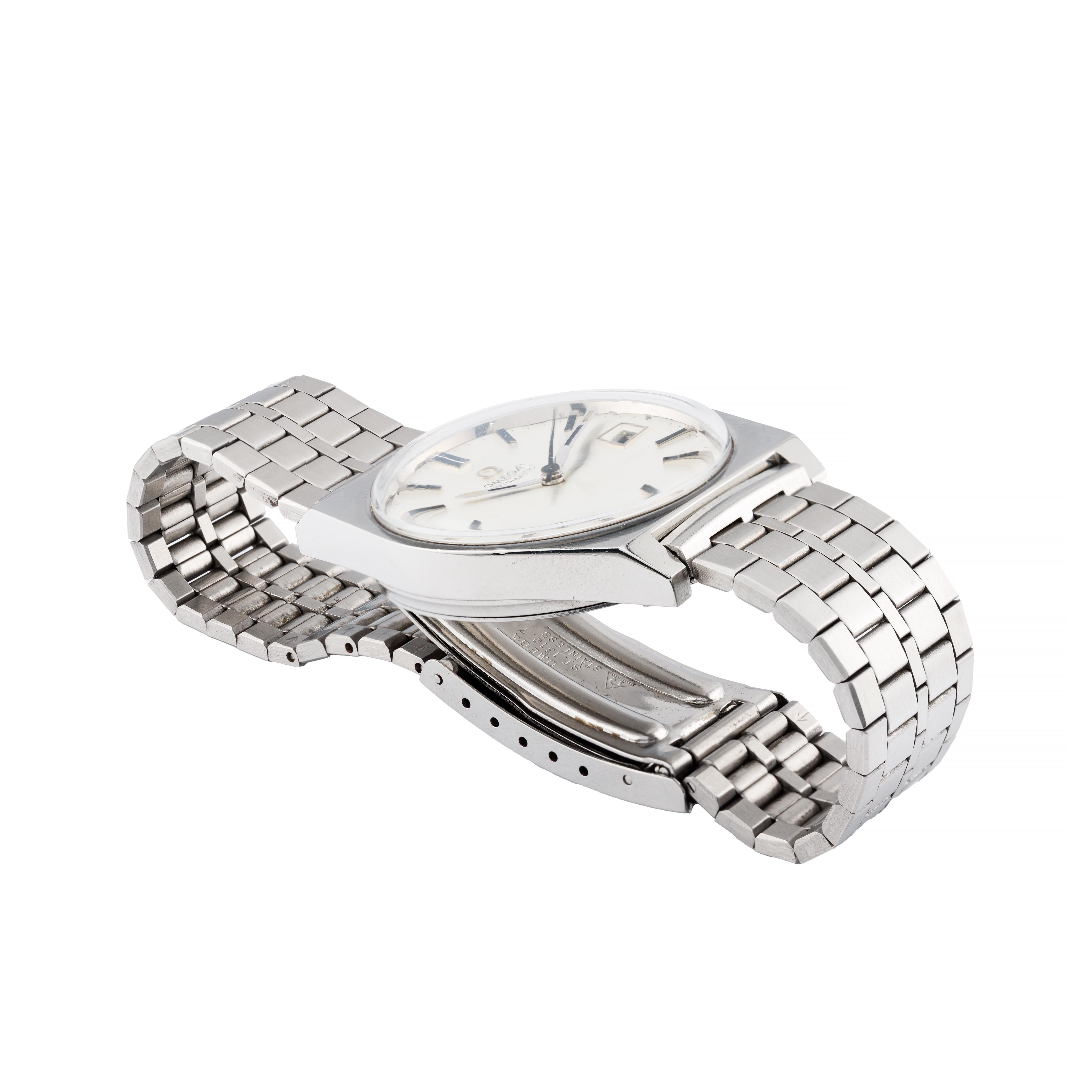 Modern Vintage Omega Automatic Date Wrist Watch on Omega Brick Link Stainless Bracelet