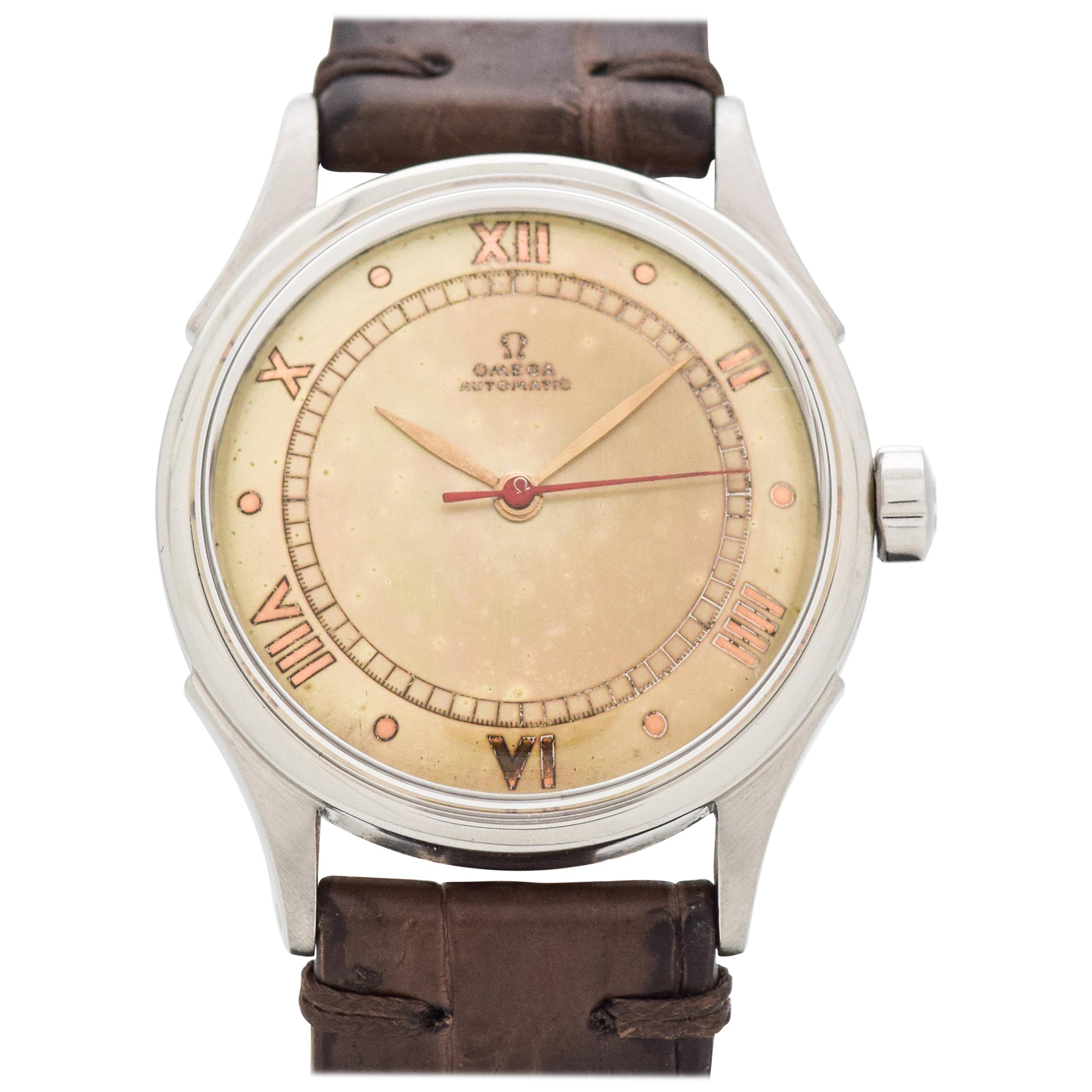 Vintage Omega Automatic Reference 2420-1 Stainless Steel Watch, 1944 For Sale