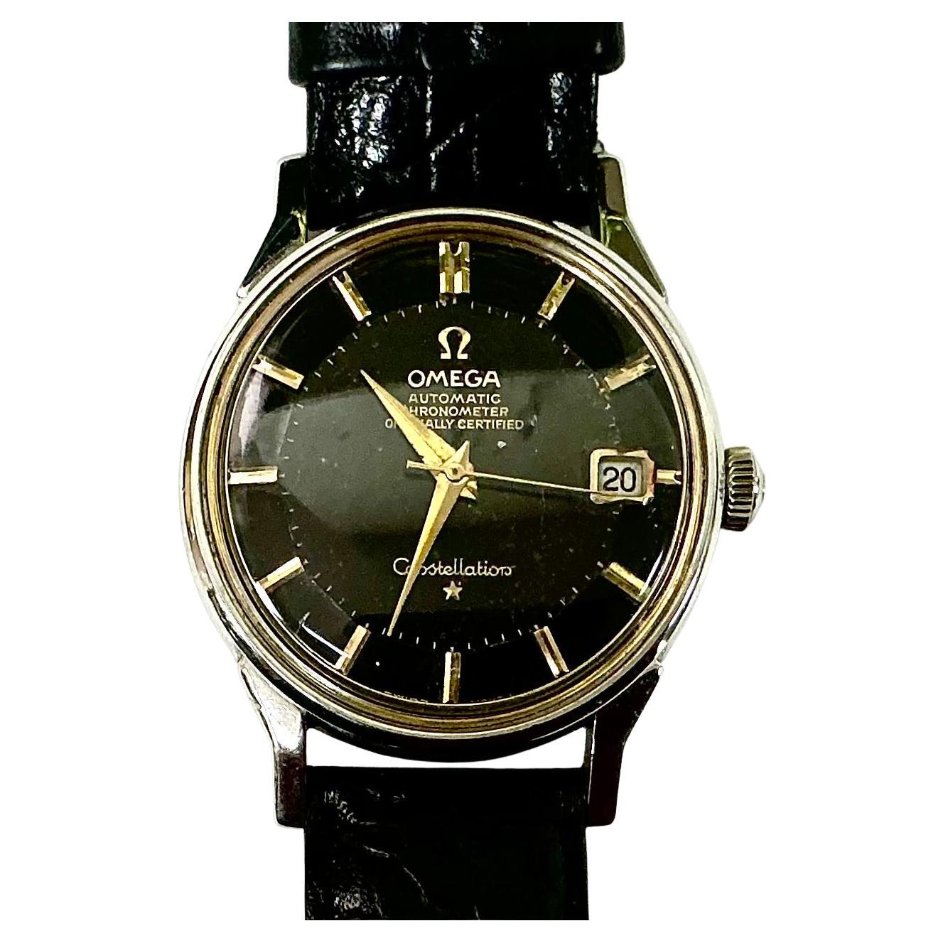 Vintage Omega Black Dial Constellation Watch In Good Condition For Sale In Bradenton, FL