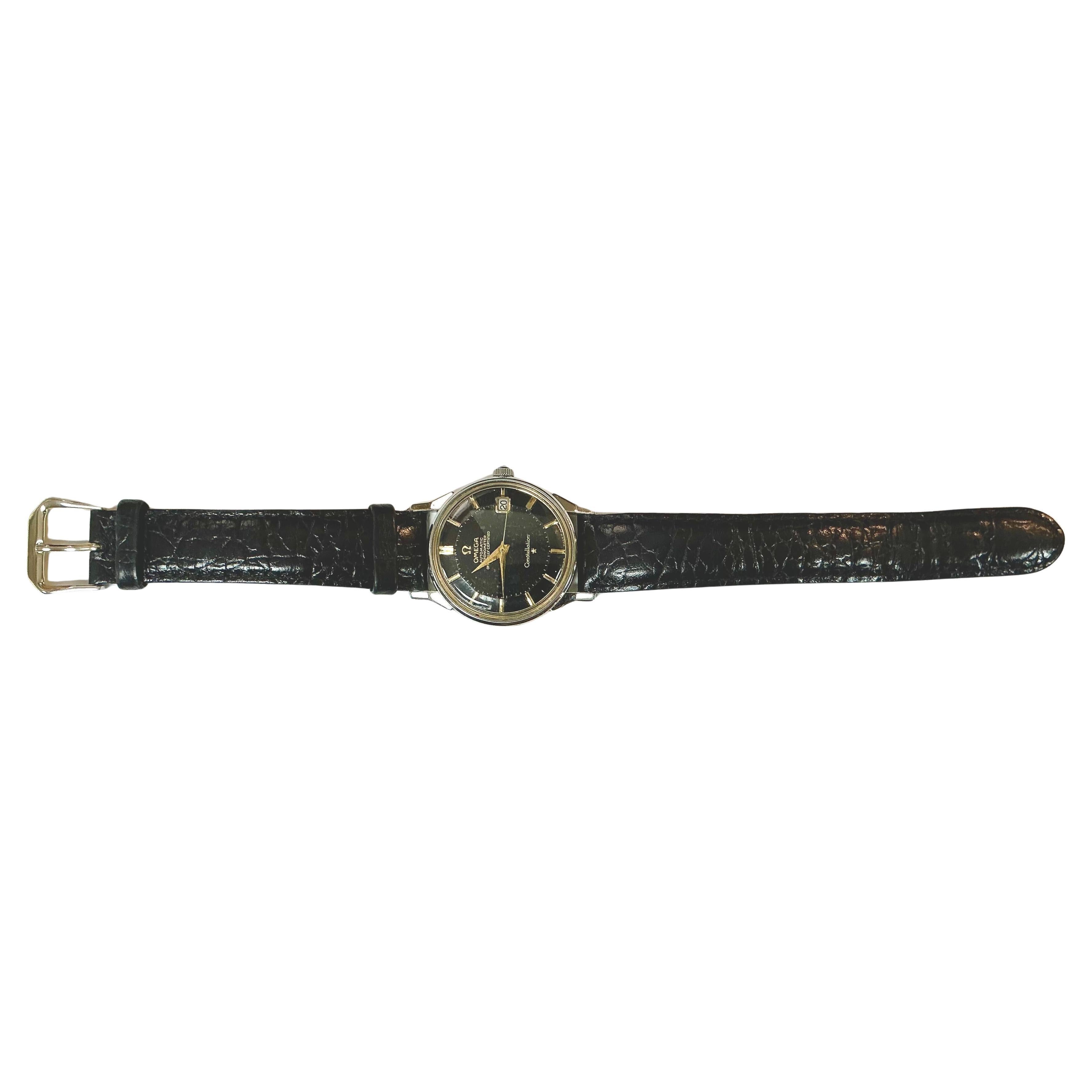 Women's or Men's Vintage Omega Black Dial Constellation Watch For Sale