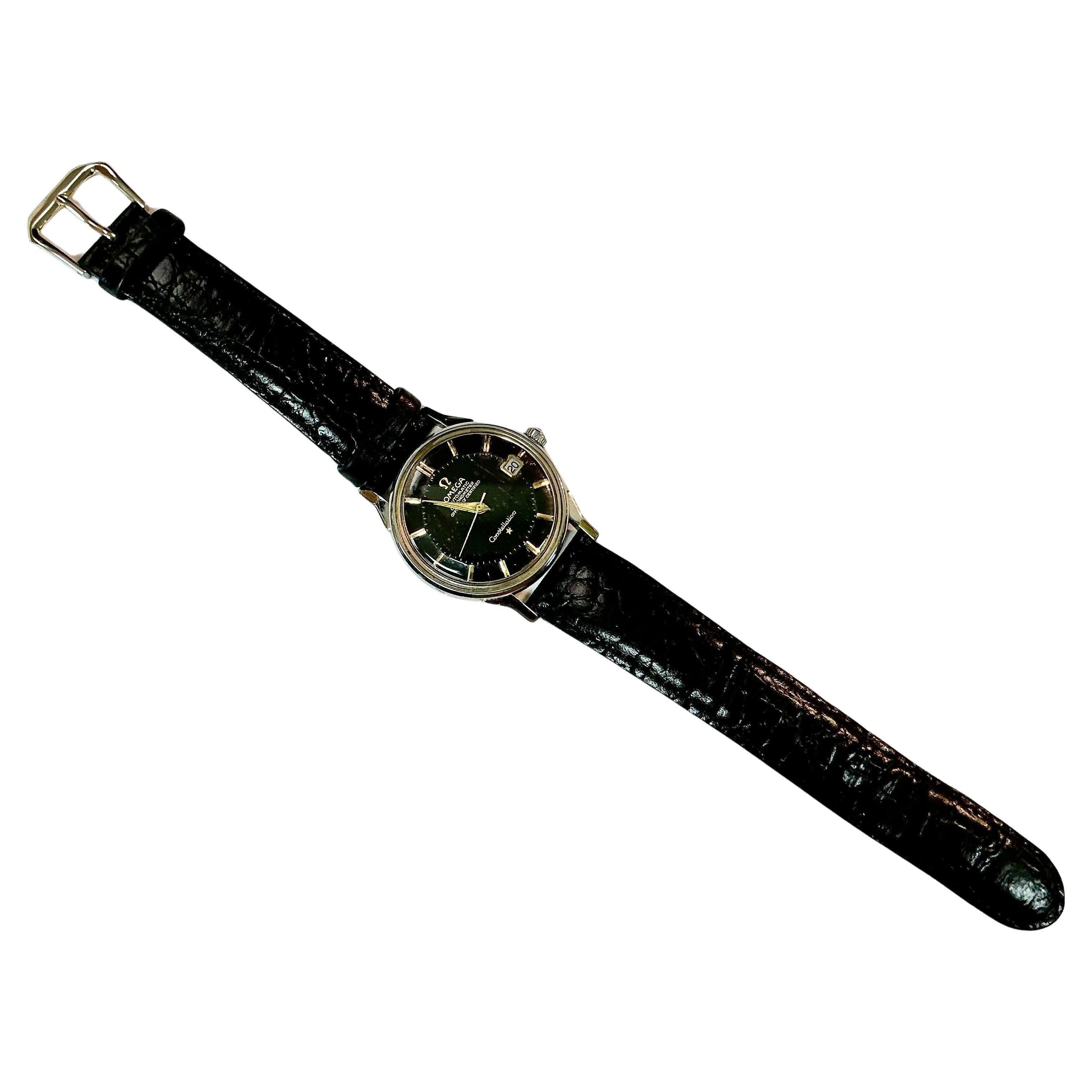 Vintage Omega Black Dial Constellation Watch For Sale 2