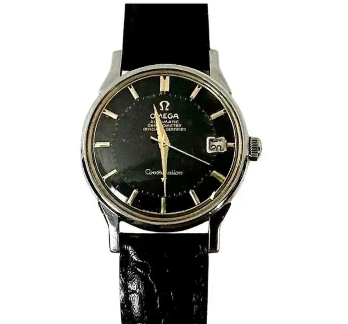 Vintage Omega Black Dial Constellation Watch For Sale 3