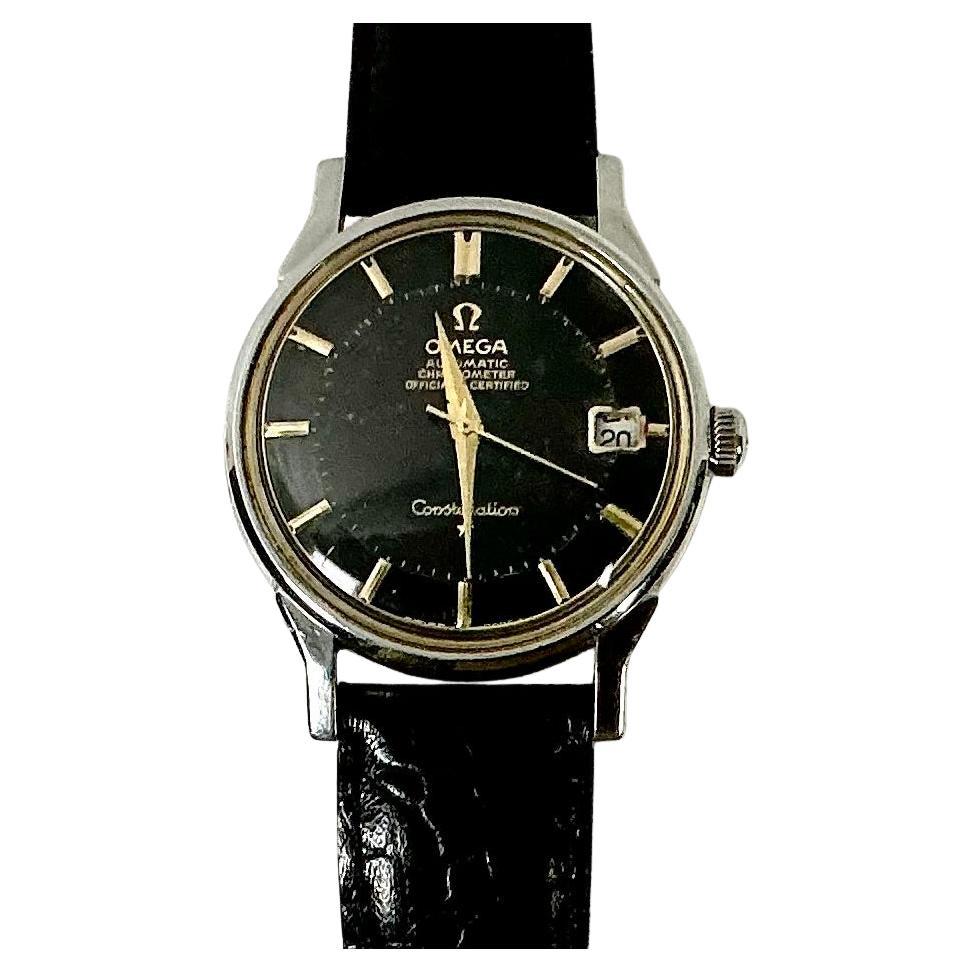 Vintage Omega Black Dial Constellation Watch For Sale