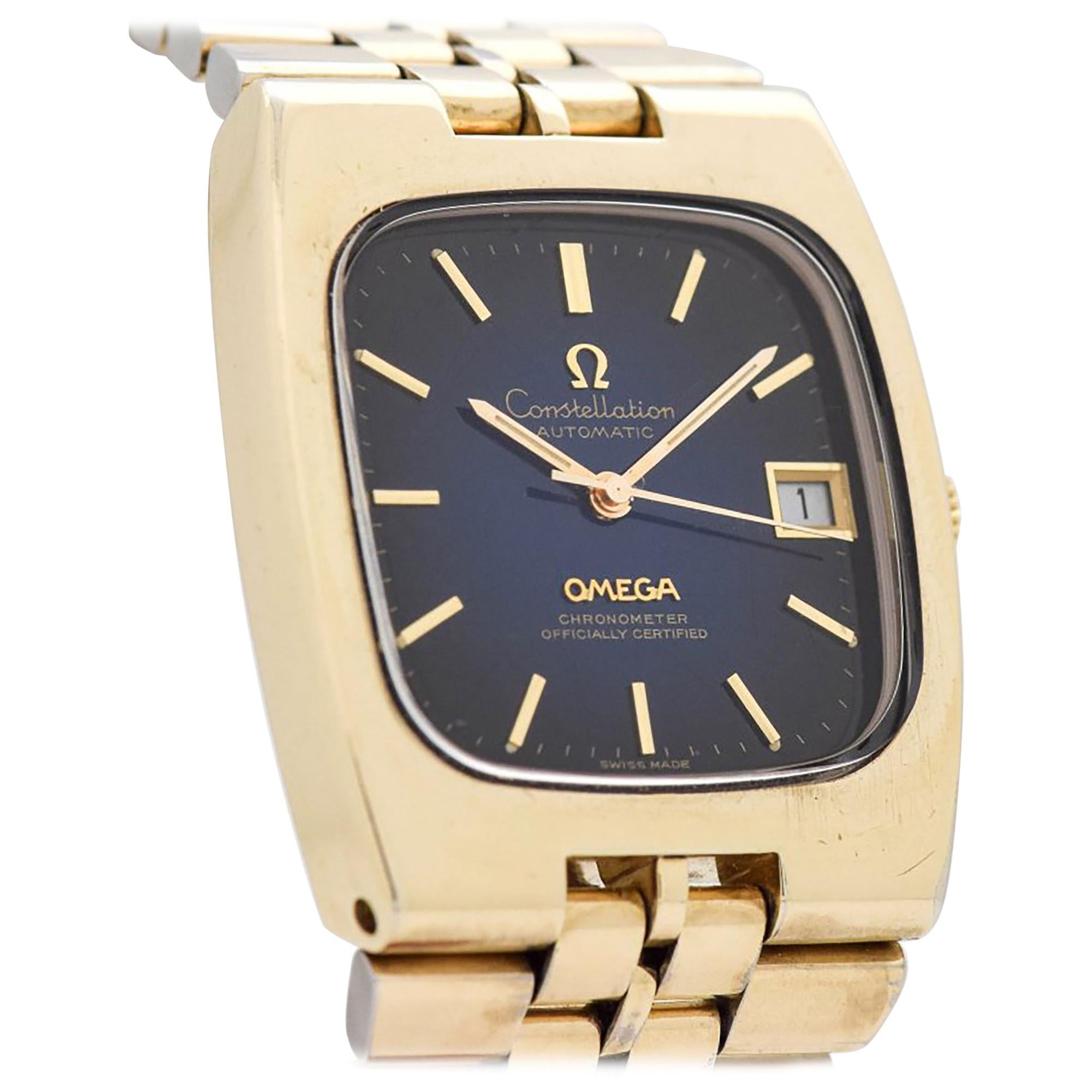 Vintage Omega Constellation 14 Karat Yellow Gold Filled Watch, 1971 For Sale