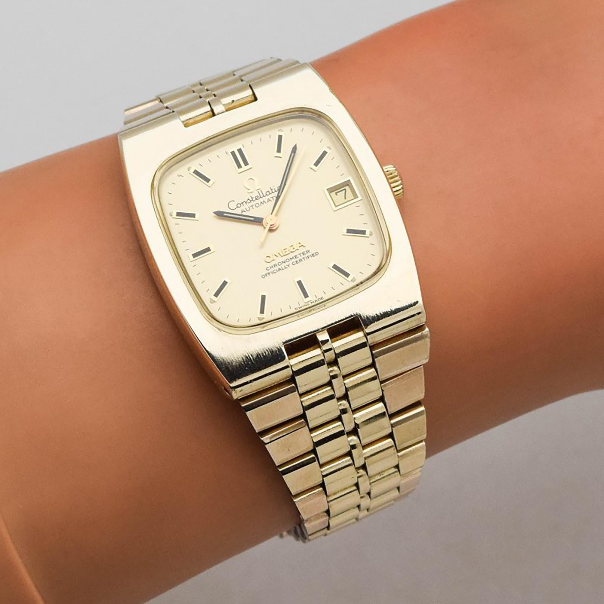 Vintage Omega Constellation 14 Karat Yellow Gold Filled Watch with Bracelet 1971 For Sale 1