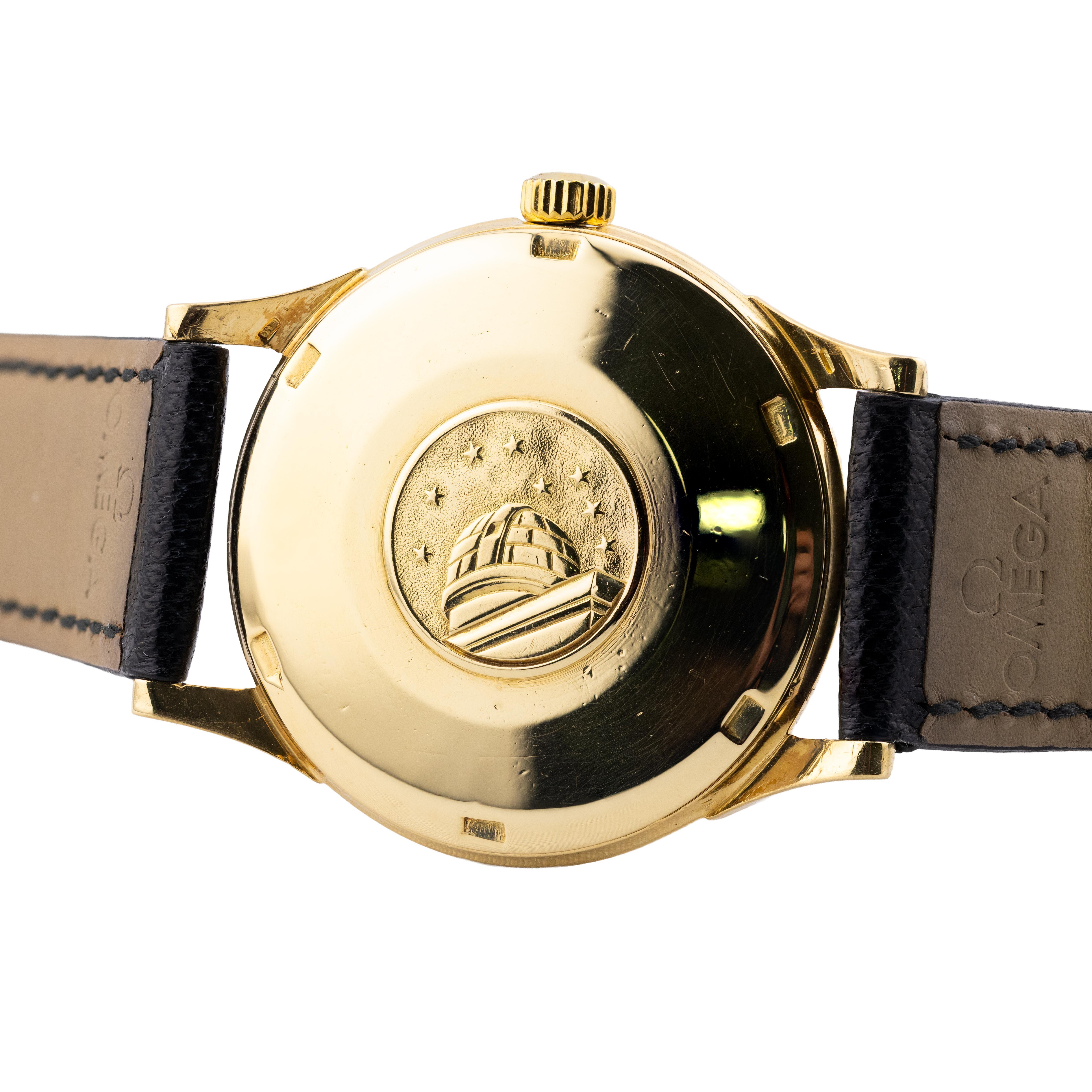 De los hombres Reloj vintage Omega Constellation DeLuxe Pie Pan de oro de 18 quilates para caballero Circa 1959 en venta