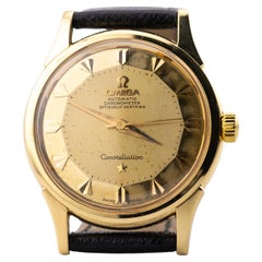 Vintage Omega Constellation DeLuxe Pie Pan 18 Karat Gold Mens Watch Circa 1959
