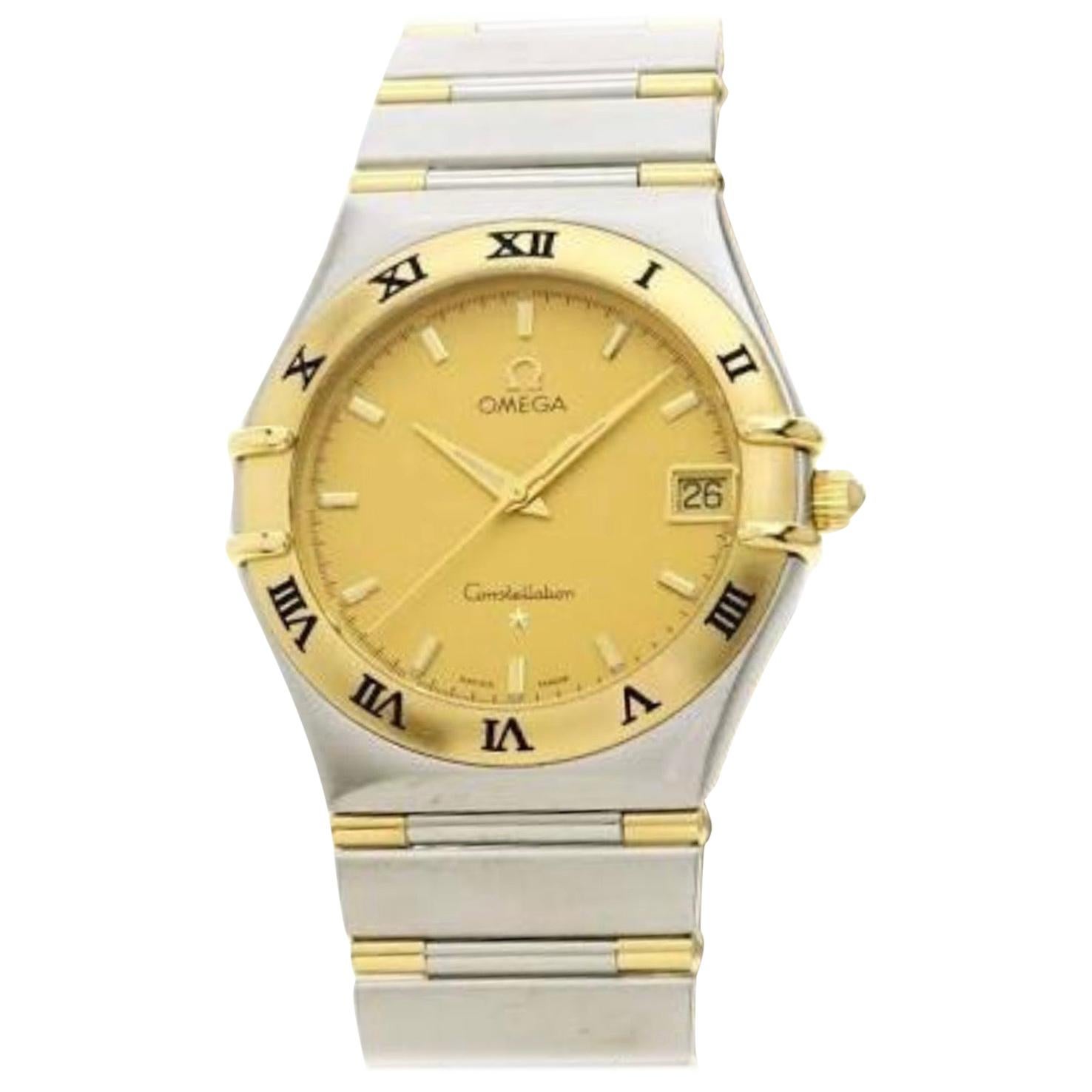 Vintage Omega Constellation Quartz Date 18 Karat Gold Half Bar/SS Men’s Watch