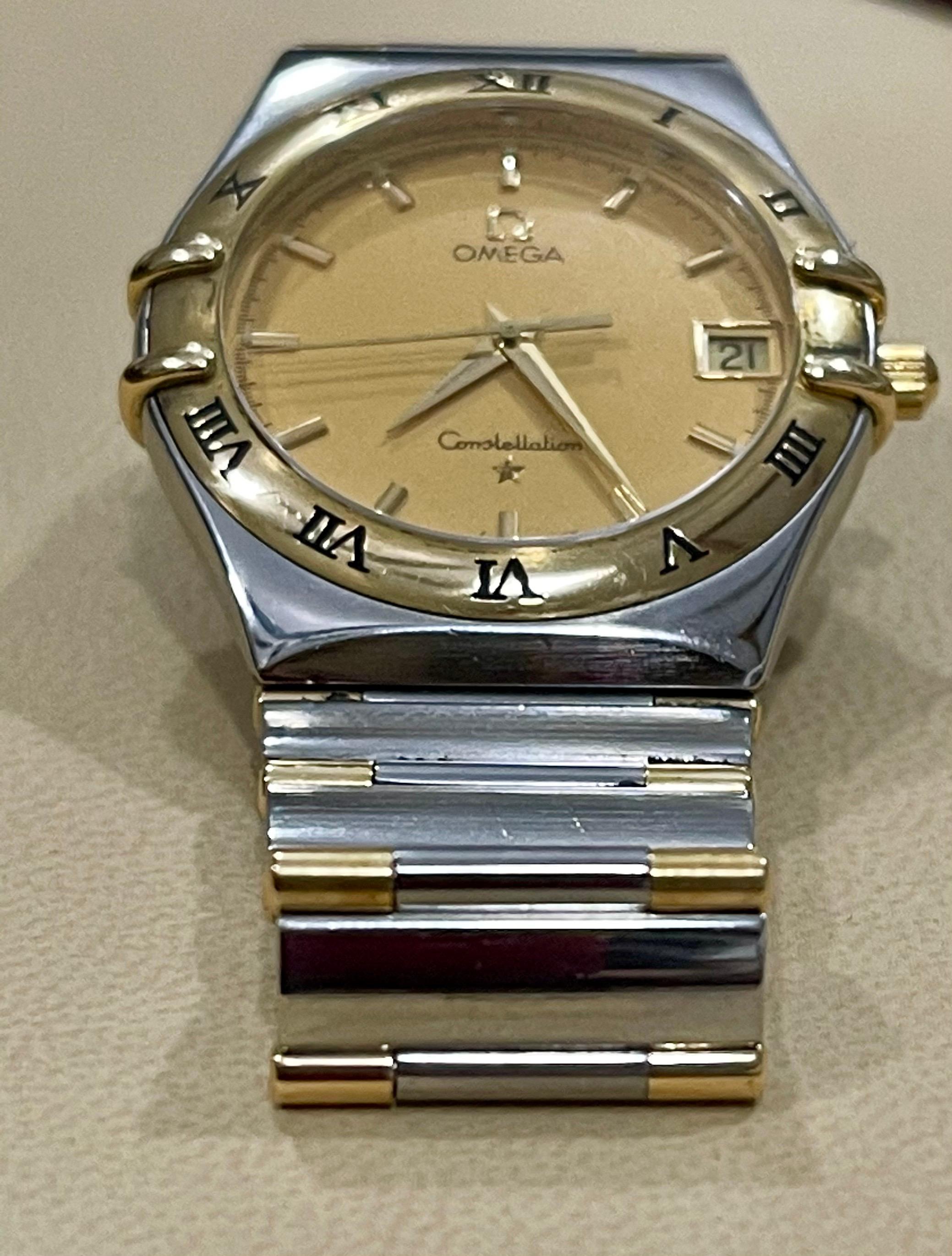 Vintage Omega Constellation Quartz Date 18 Karat Gold Half Bar/SS Men’s Watch 3