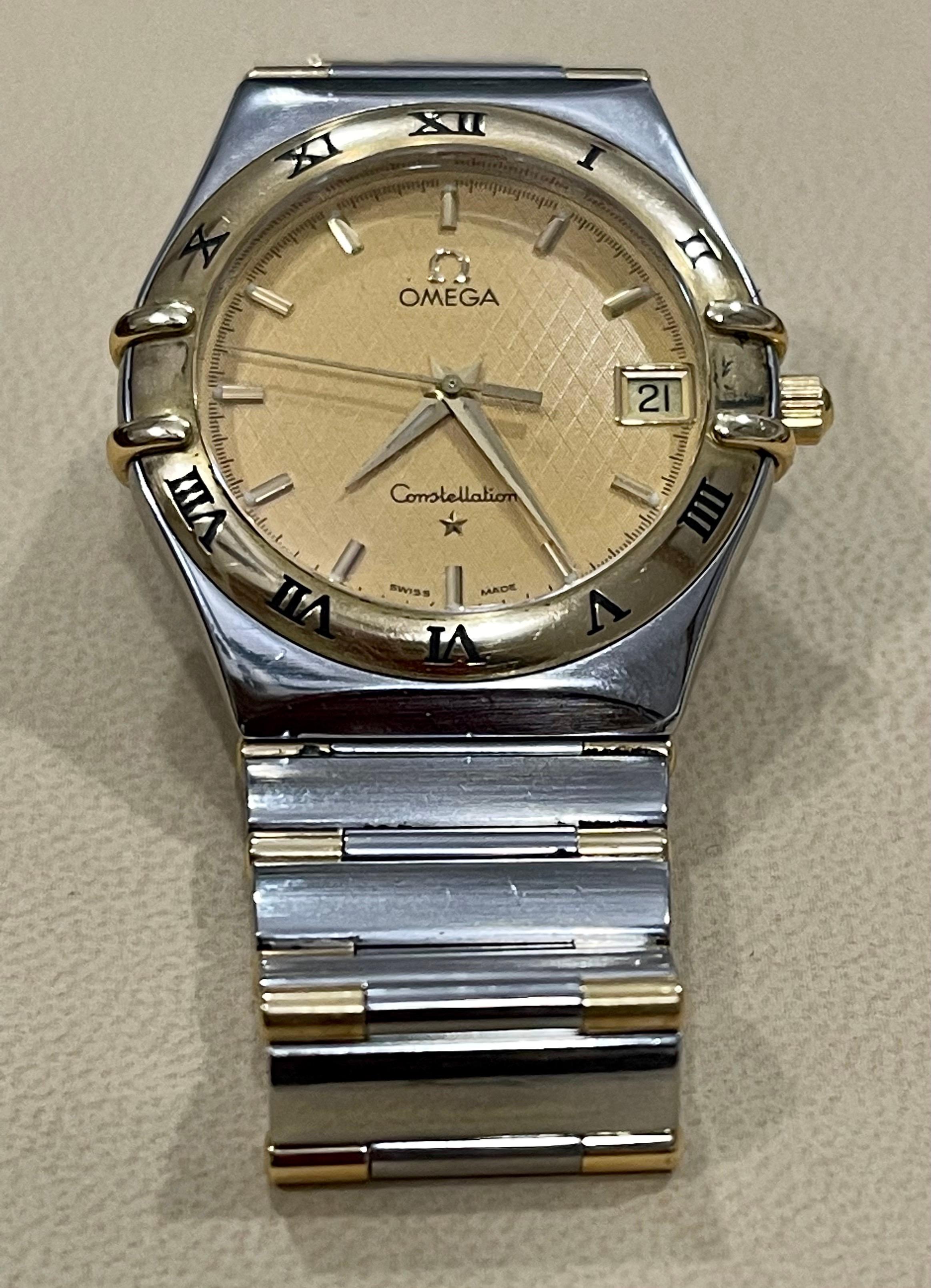 Vintage Omega Constellation Quartz Date 18 Karat Gold Half Bar/SS Men’s Watch 4