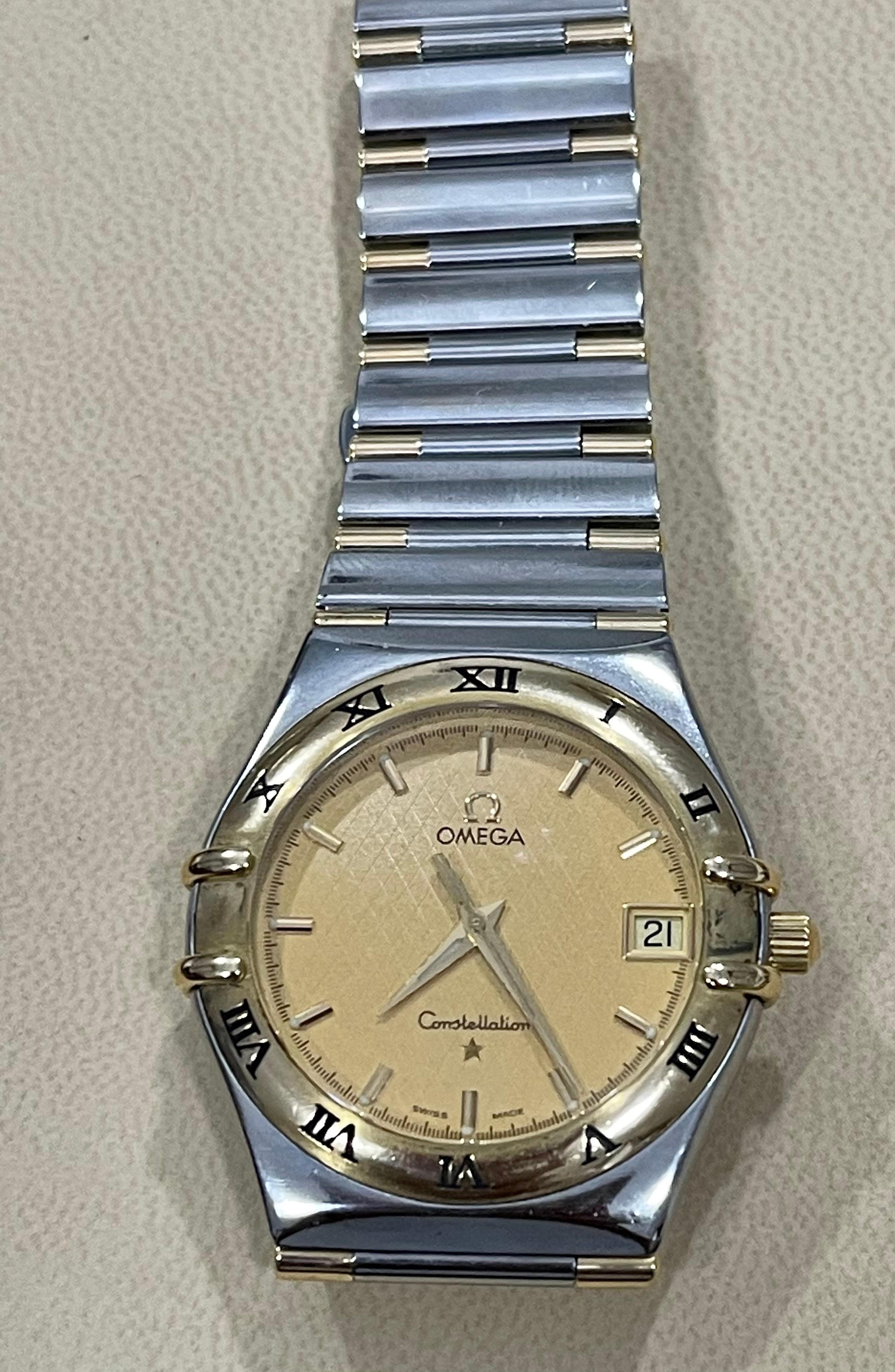 Vintage Omega Constellation Quartz Date 18 Karat Gold Half Bar/SS Men’s Watch 5
