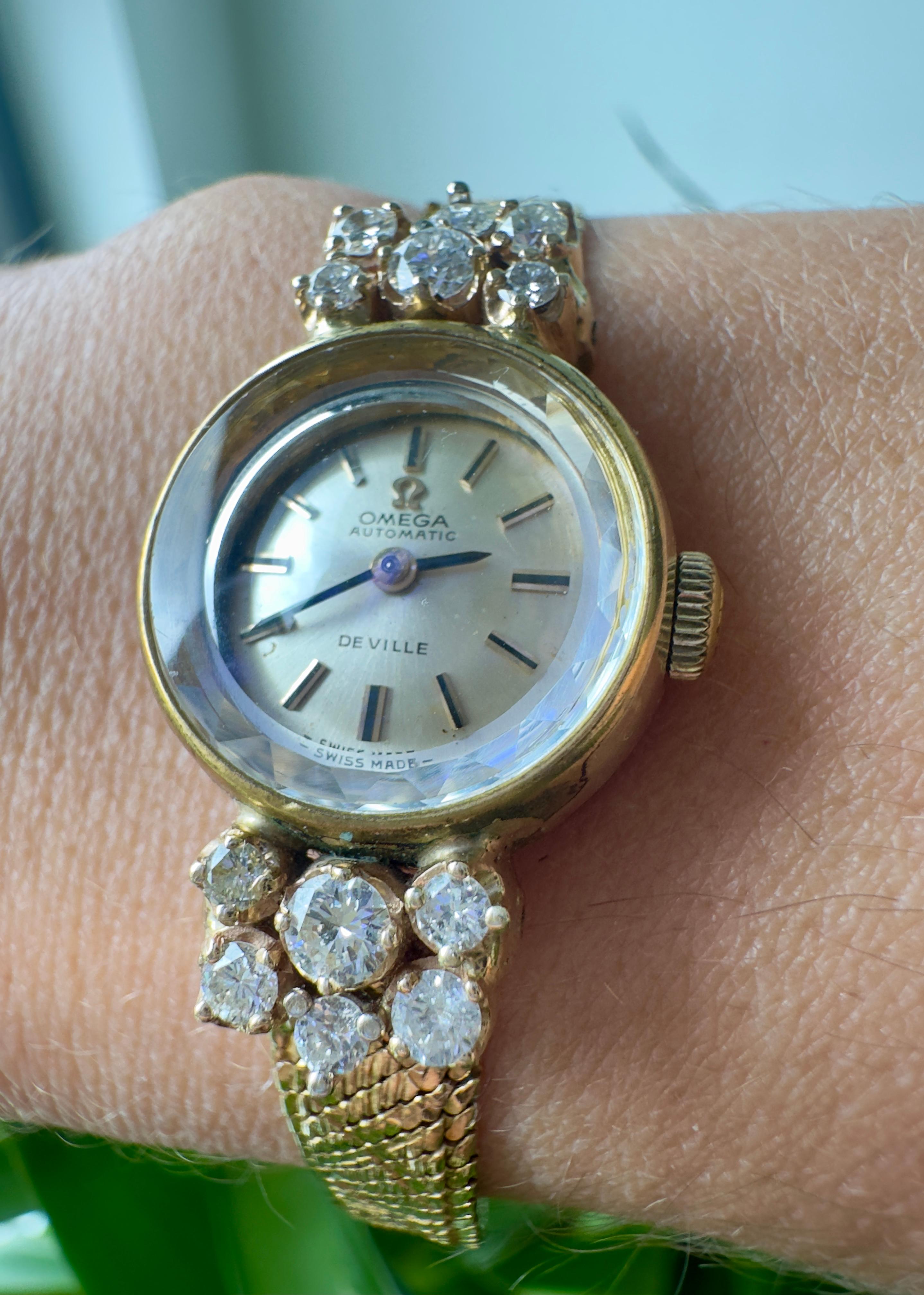 Women's Vintage Omega De Ville 0.75 ctw. Diamonds 18k Yellow Gold Manual Wind Watch