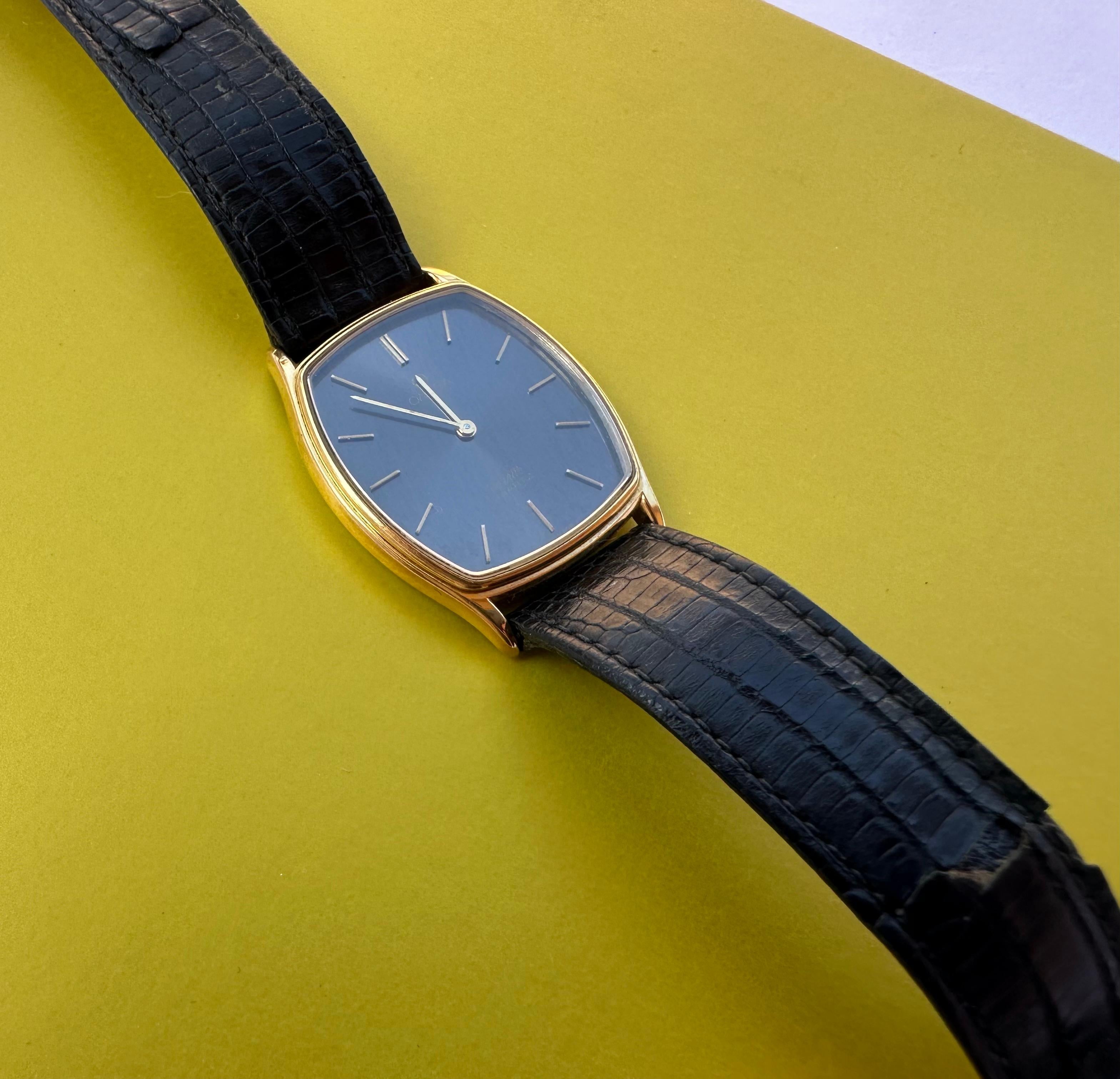 Reloj vintage Omega De Ville 1365 esfera negra chapado en oro 6