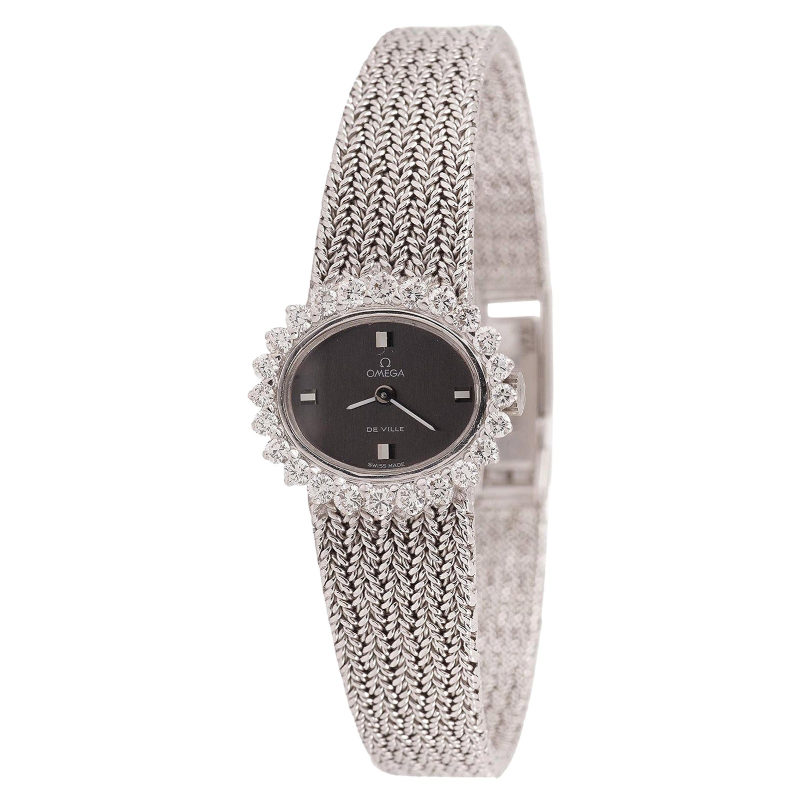 Vintage Omega De Ville 24 Diamonds 18 Carats White Gold Lady Watch