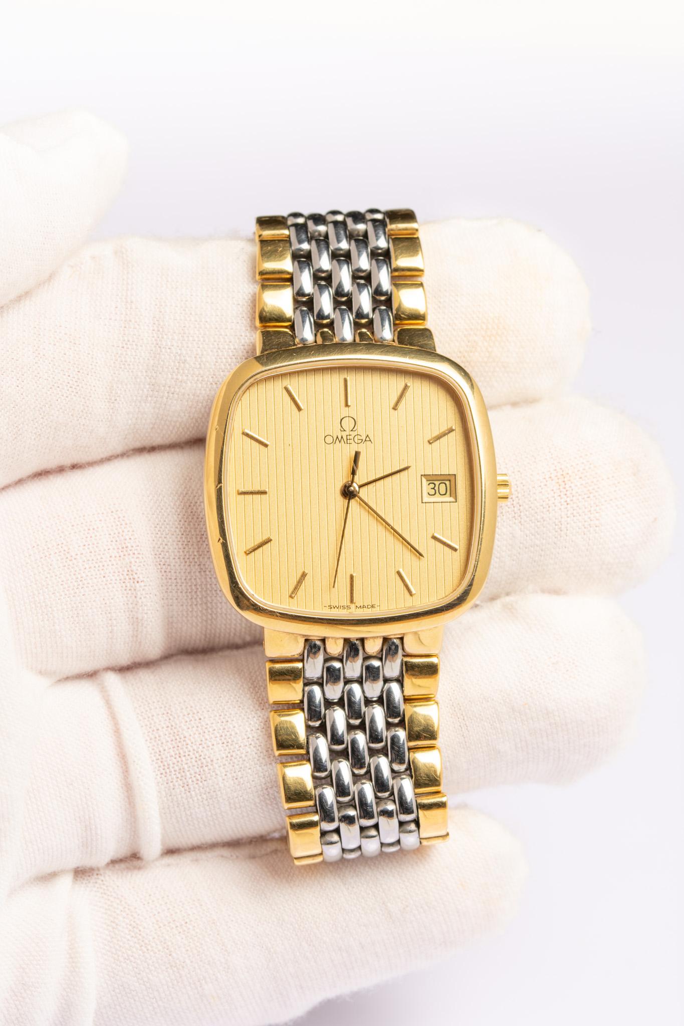Reloj de pulsera vintage Omega De Ville dorado y plateado en venta 9