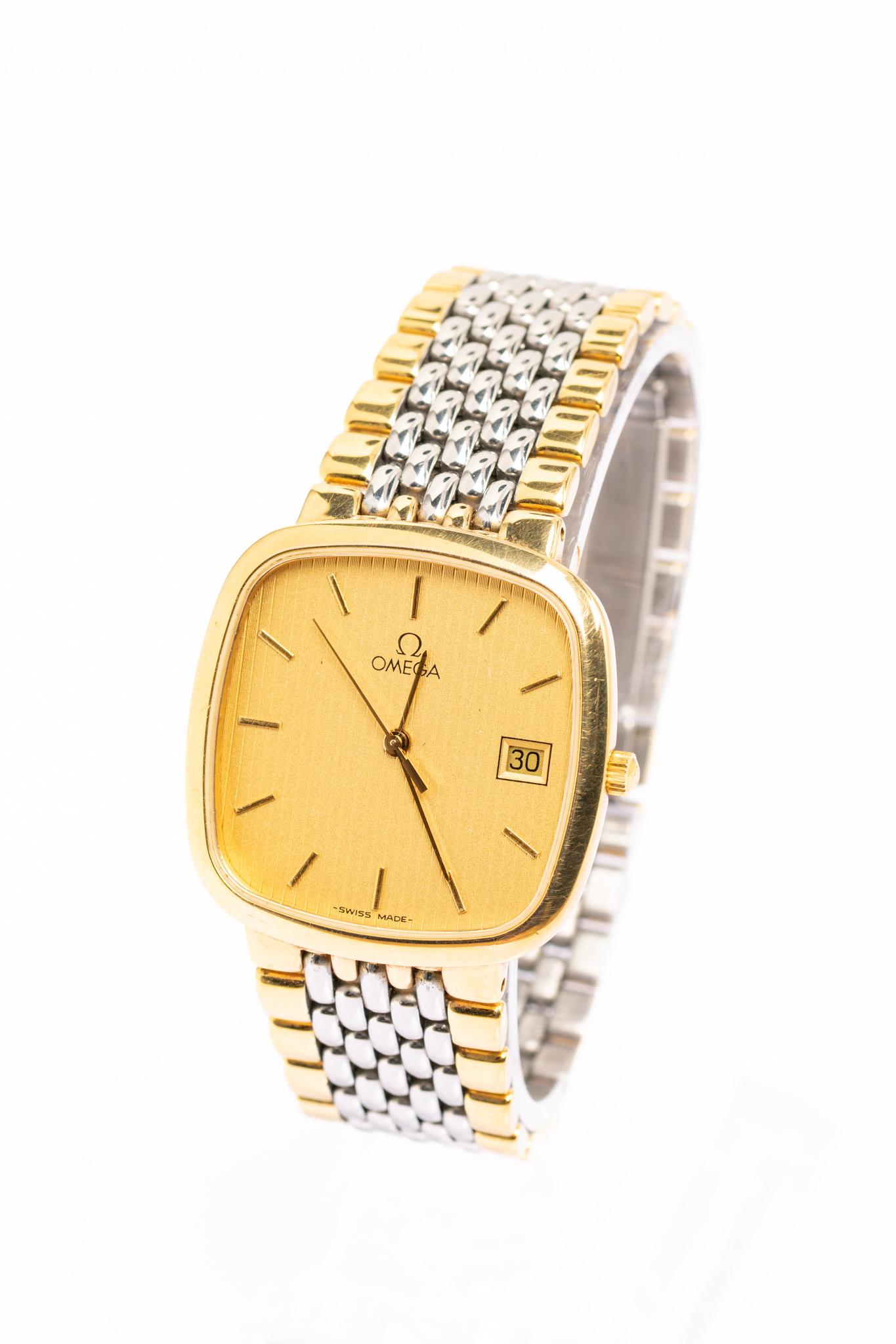 Reloj de pulsera vintage Omega De Ville dorado y plateado en venta 1