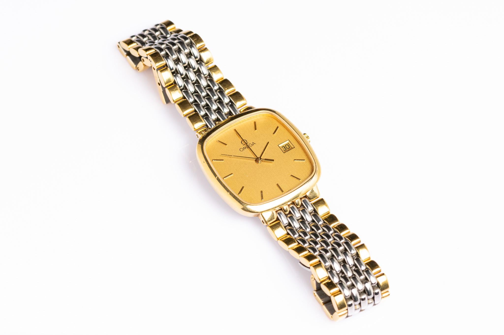 Reloj de pulsera vintage Omega De Ville dorado y plateado en venta 5