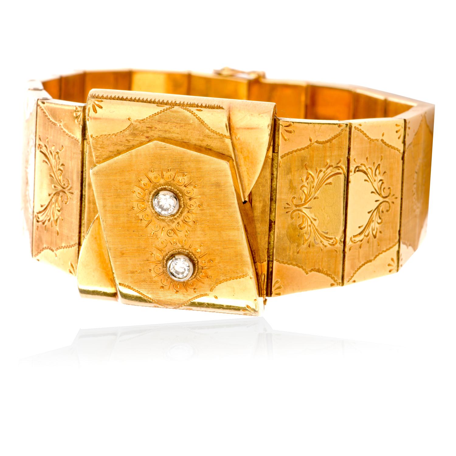 Vintage Omega Diamond 18 Karat Gold Hand Engraved Covered Watch For ...