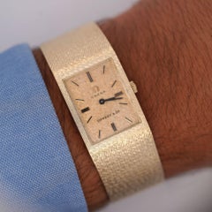 Vintage Omega for Tiffany & Co 14K Gold Textured Dial Manual Wind Bracelet Watch