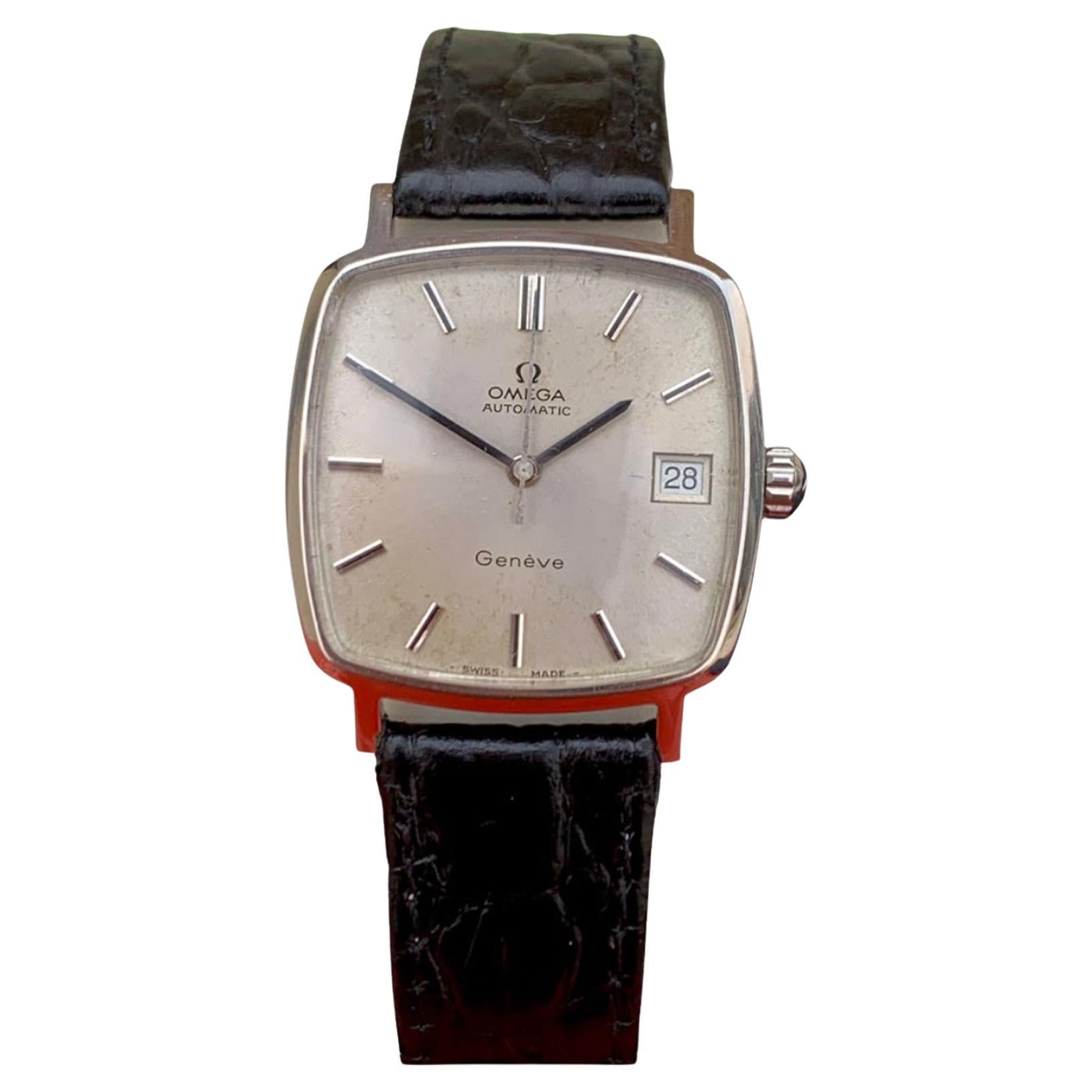 Vintage Omega Geneve Automatic Watch: English Made Dennison Stainless Steel For Sale