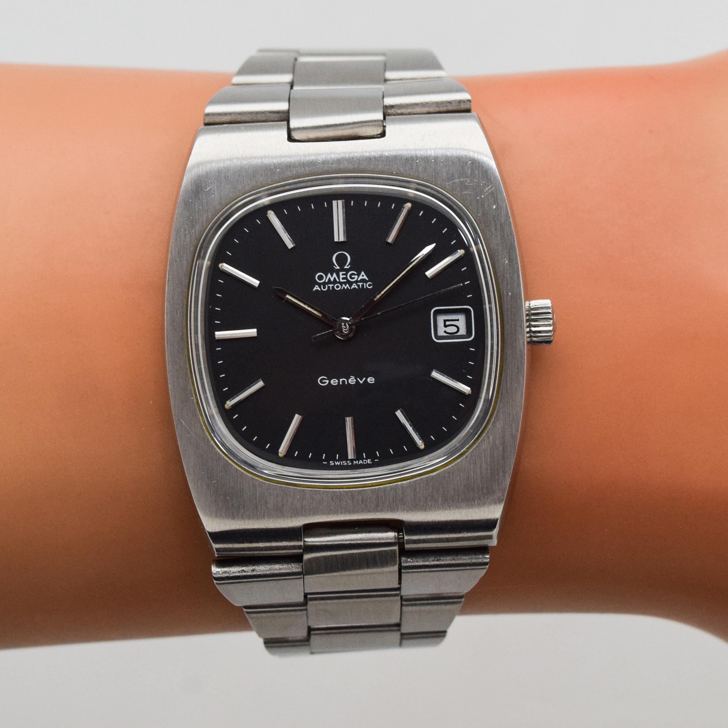 Vintage Omega Geneve Cushion-Shaped Stainless Steel Watch, 1973 For Sale 2